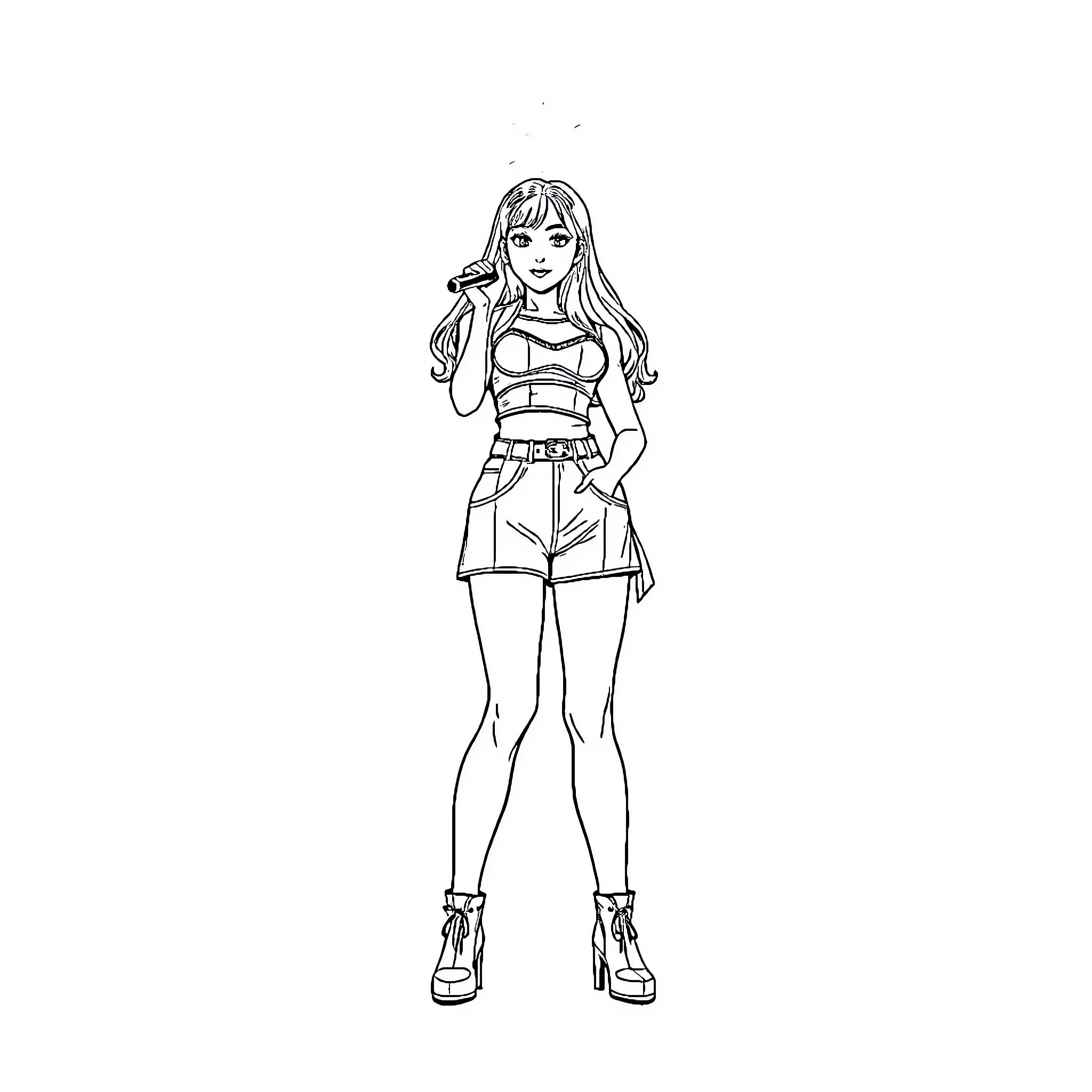 Lisa's fashionable and confident pose Coloring Page (free black-and-white line drawing printable PDF for all, from beginners to advanced learners, including children, teens, adults, and seniors)