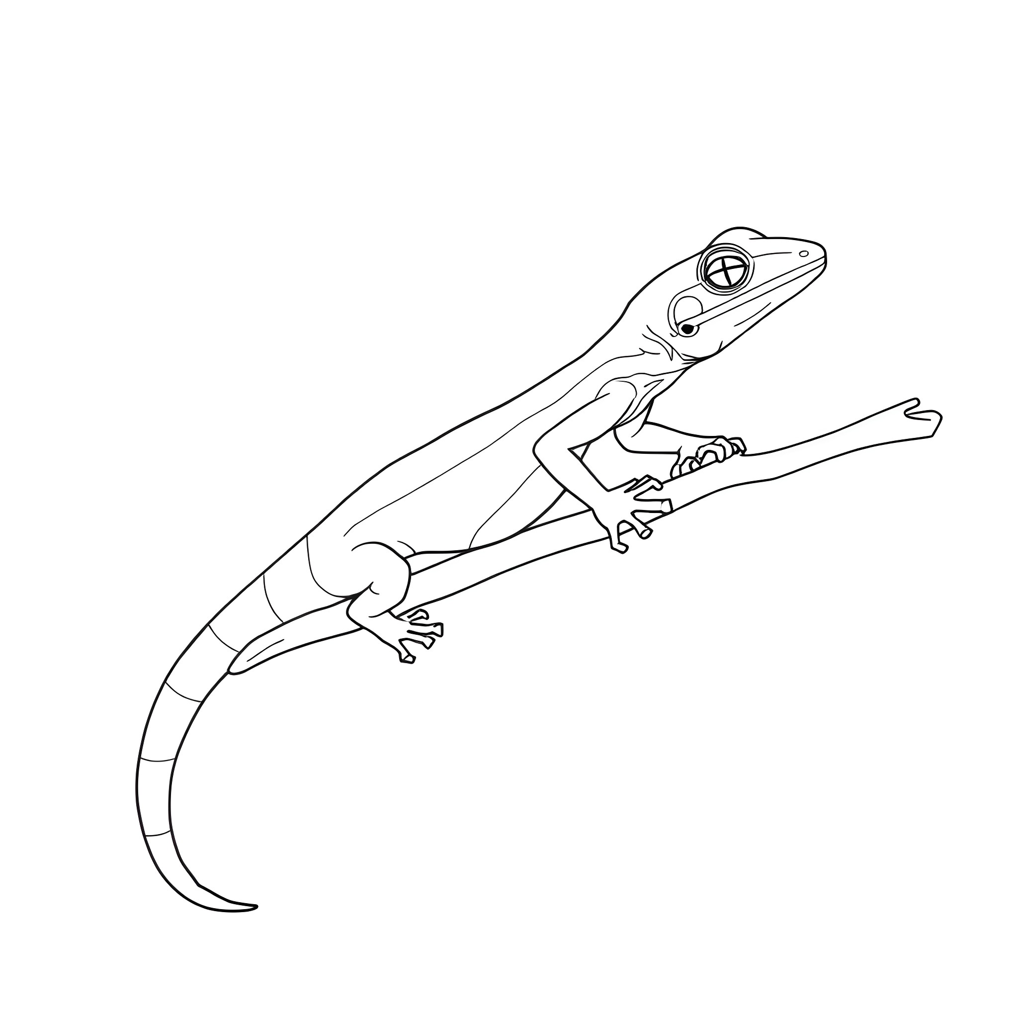 Emerald Tree Skink exploring on a branch Coloring Page (free black-and-white line drawing printable PDF for all, from beginners to advanced learners, including children, teens, adults, and seniors)