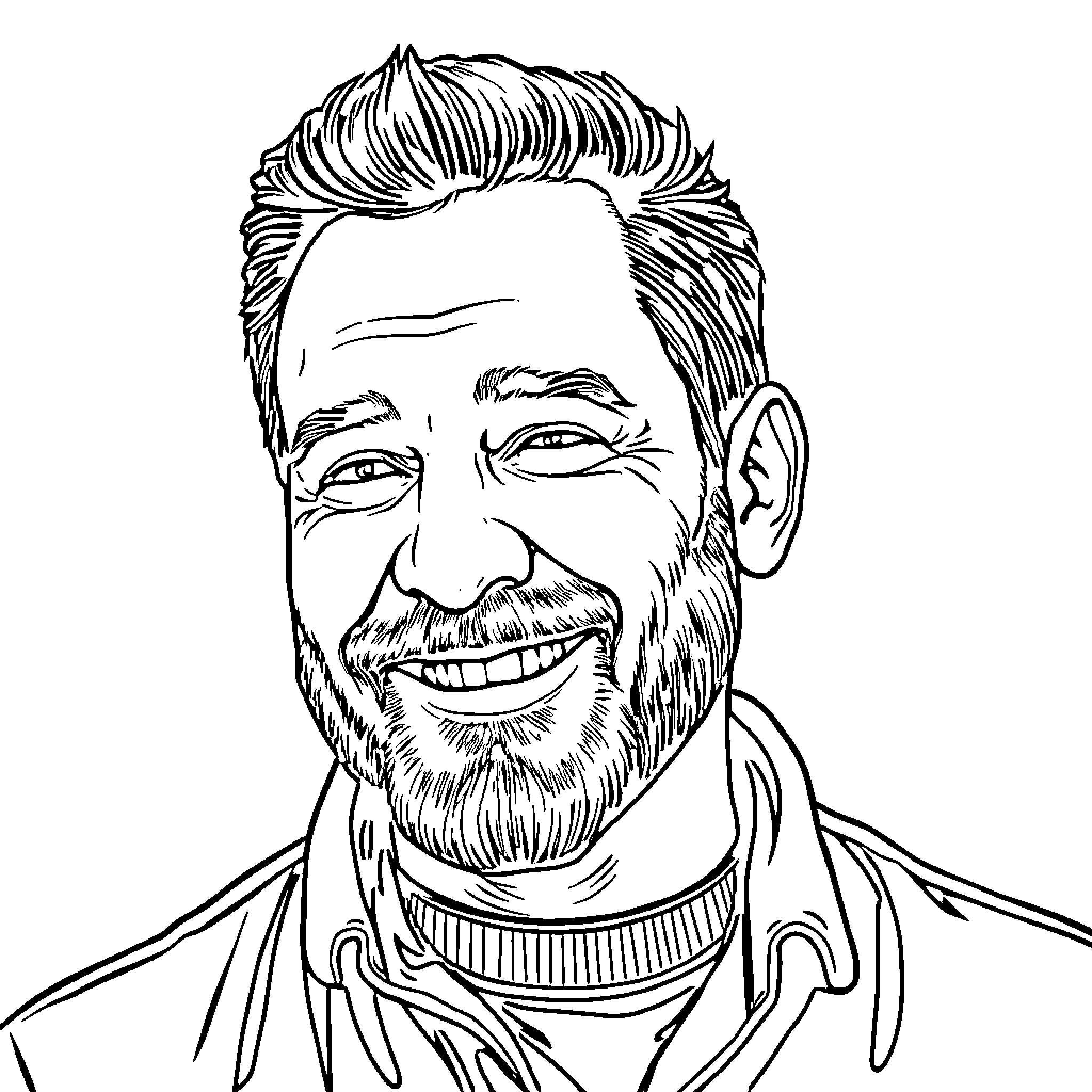 Darryl's joyful expression and casual outfit Coloring Page (free black-and-white line drawing printable PDF for all, from beginners to advanced learners, including children, teens, adults, and seniors)