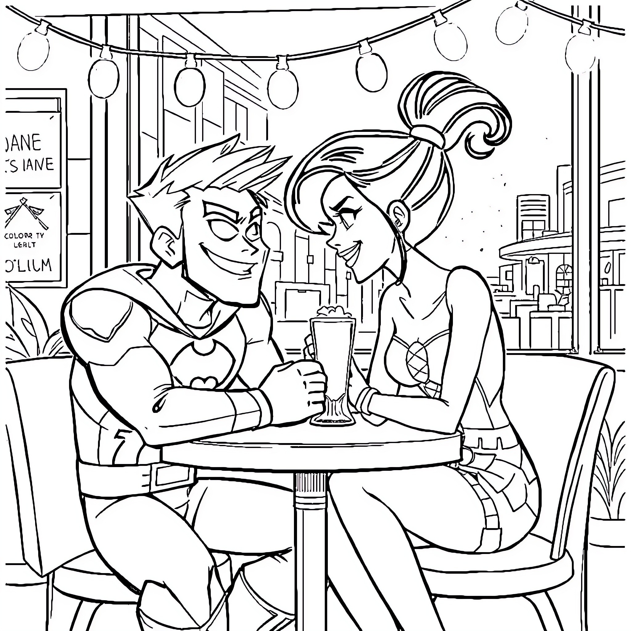 Beast Boy enjoying a casual conversation with a friend Coloring Page (free black-and-white line drawing printable PDF for all, from beginners to advanced learners, including children, teens, adults, and seniors)