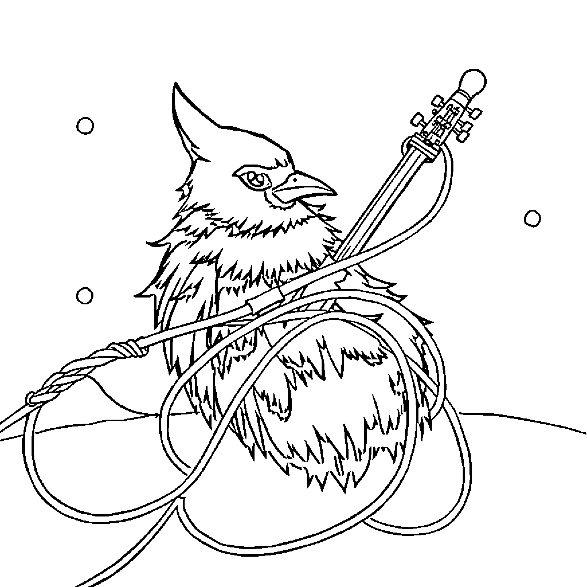 Knot of Furry Creature Wielding Weapon Coloring Page (free black-and-white line drawing printable PDF for all, from beginners to advanced learners, including children, teens, adults, and seniors)