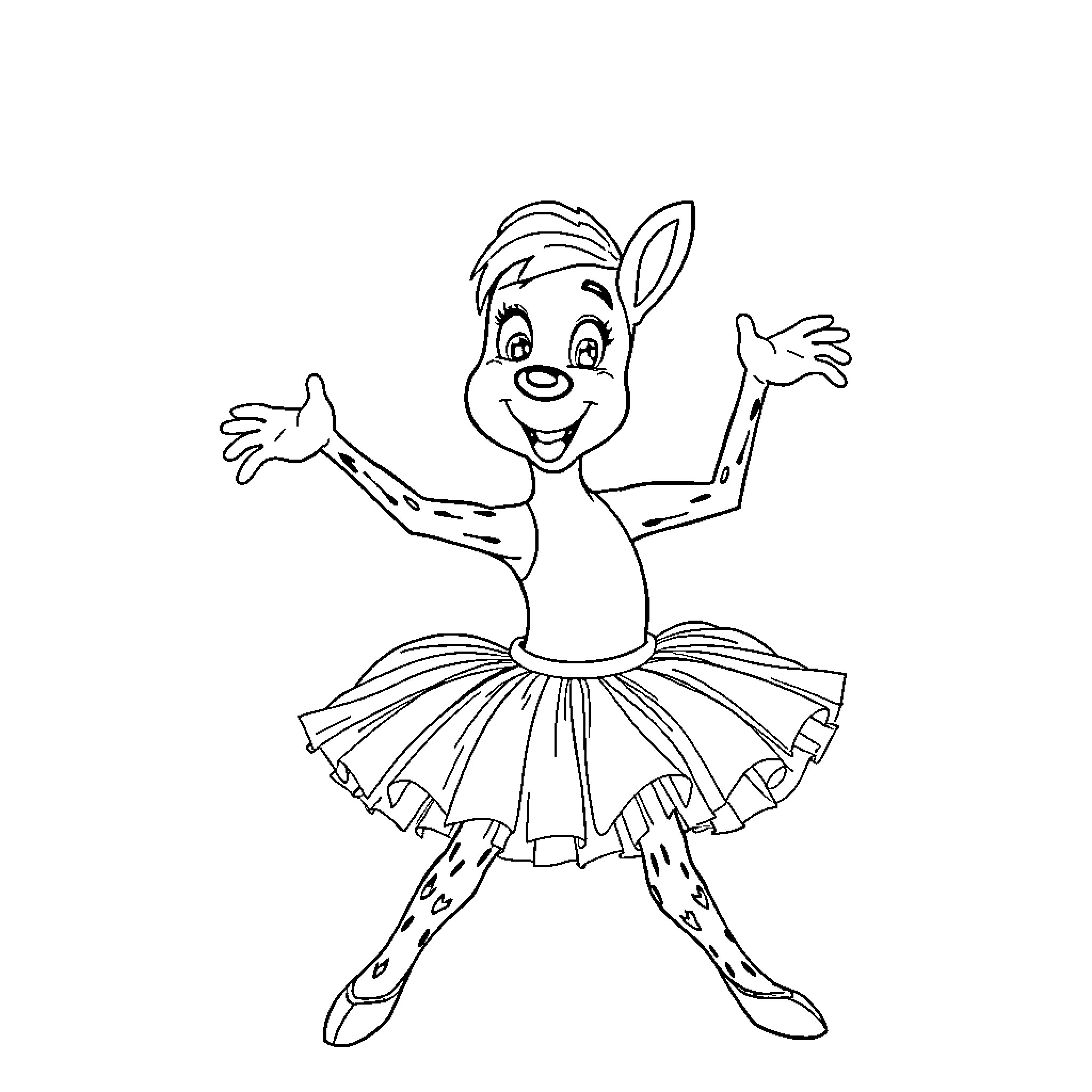 Woody the joyful dancing cartoon character Coloring Page (free black-and-white line drawing printable PDF for all, from beginners to advanced learners, including children, teens, adults, and seniors)