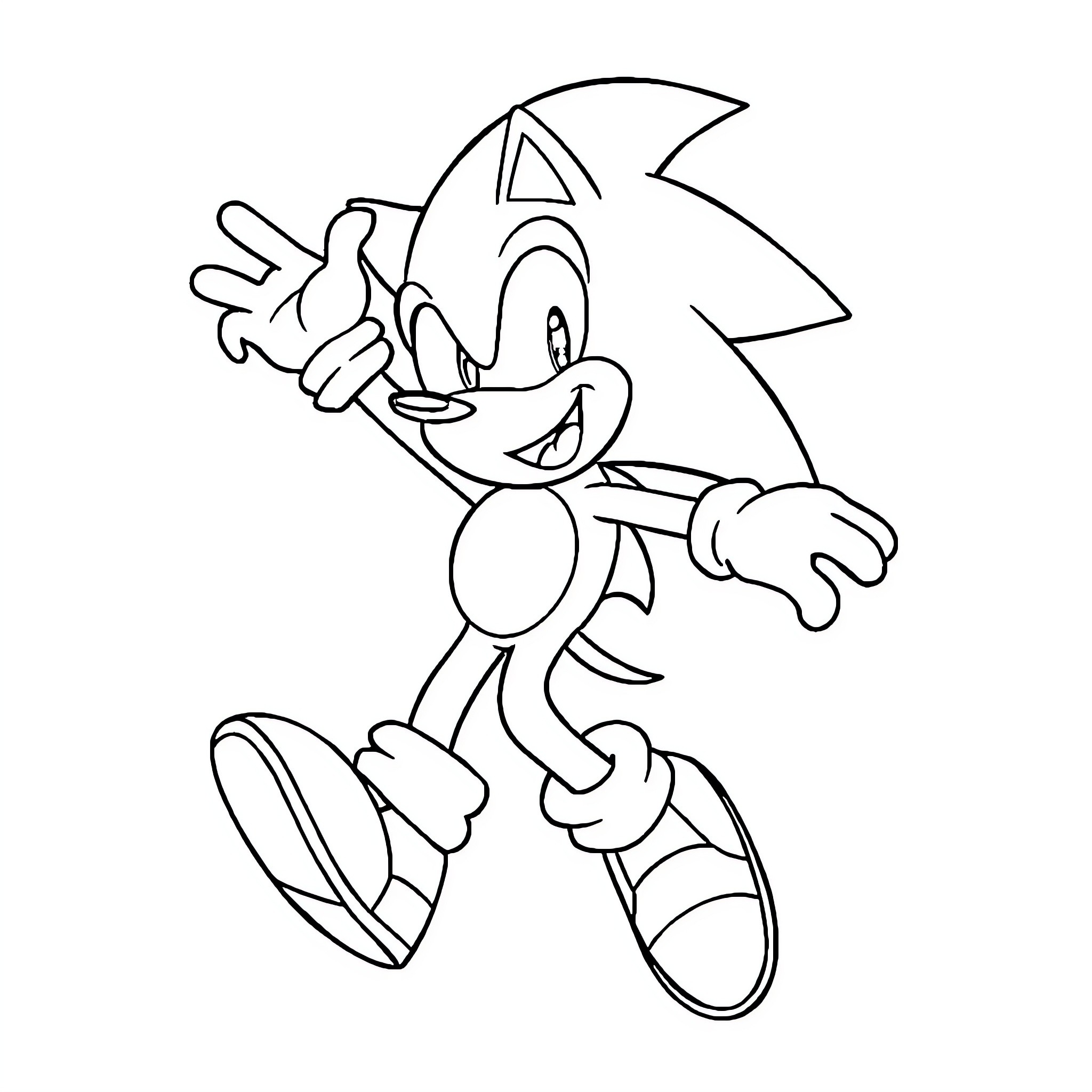 Sonic character running playfully Coloring Page (free black-and-white line drawing printable PDF for all, from beginners to advanced learners, including children, teens, adults, and seniors)