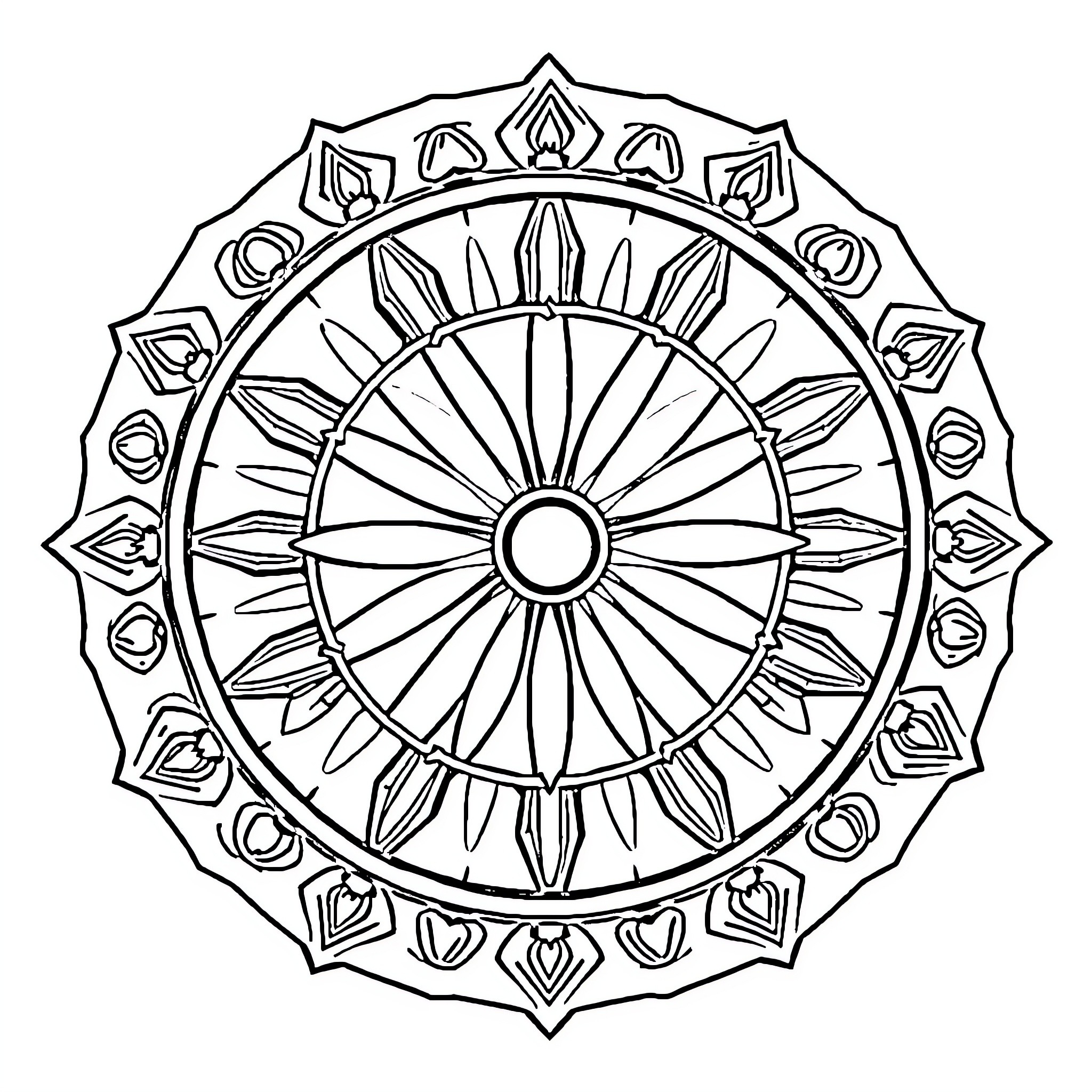 India Decorative Mandala Design Pattern Coloring Page (free black-and-white line drawing printable PDF for all, from beginners to advanced learners, including children, teens, adults, and seniors)