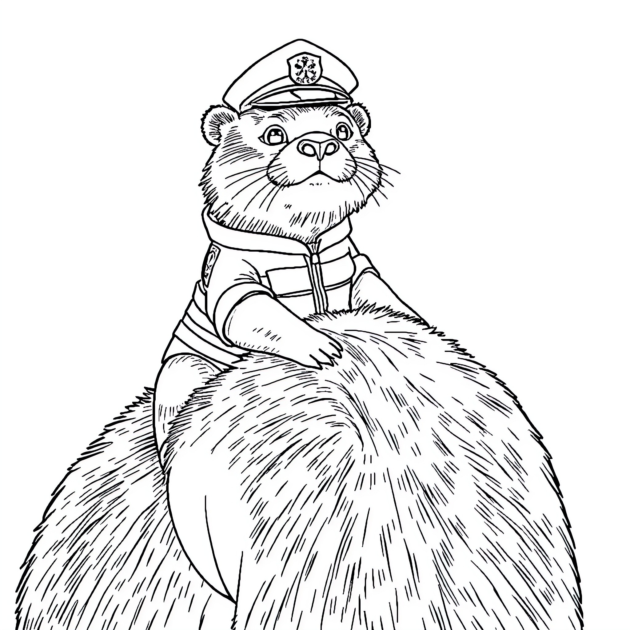 Otter Dressed as Sailor Enjoying the Sea Coloring Page (free black-and-white line drawing printable PDF for all, from beginners to advanced learners, including children, teens, adults, and seniors)