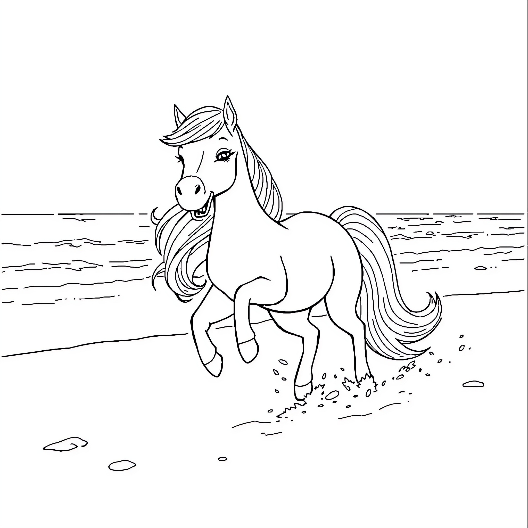 Snow Queen's Enchanted Steed Frolicking in the Wintry Landscape Coloring Page (free black-and-white line drawing printable PDF for all, from beginners to advanced learners, including children, teens, adults, and seniors)
