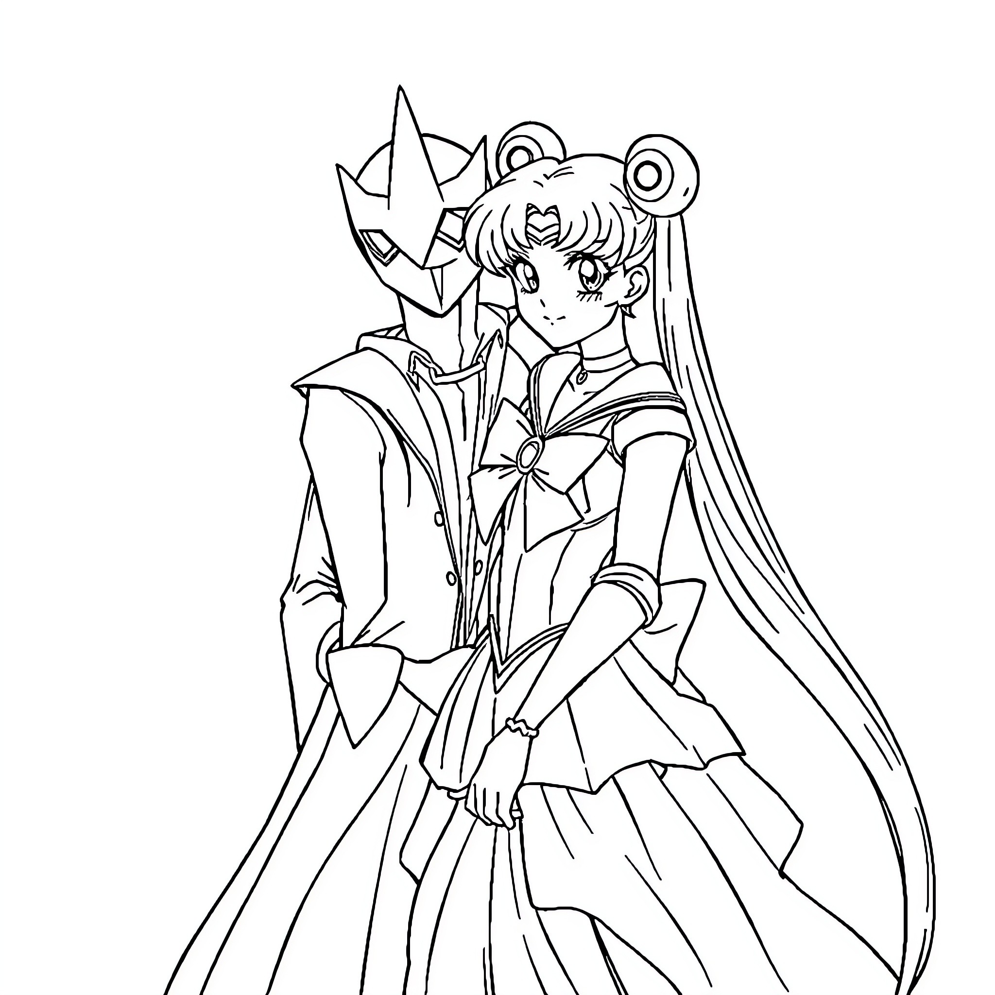 Tuxido Mask Anime Character Posing Coloring Page (free black-and-white line drawing printable PDF for all, from beginners to advanced learners, including children, teens, adults, and seniors)