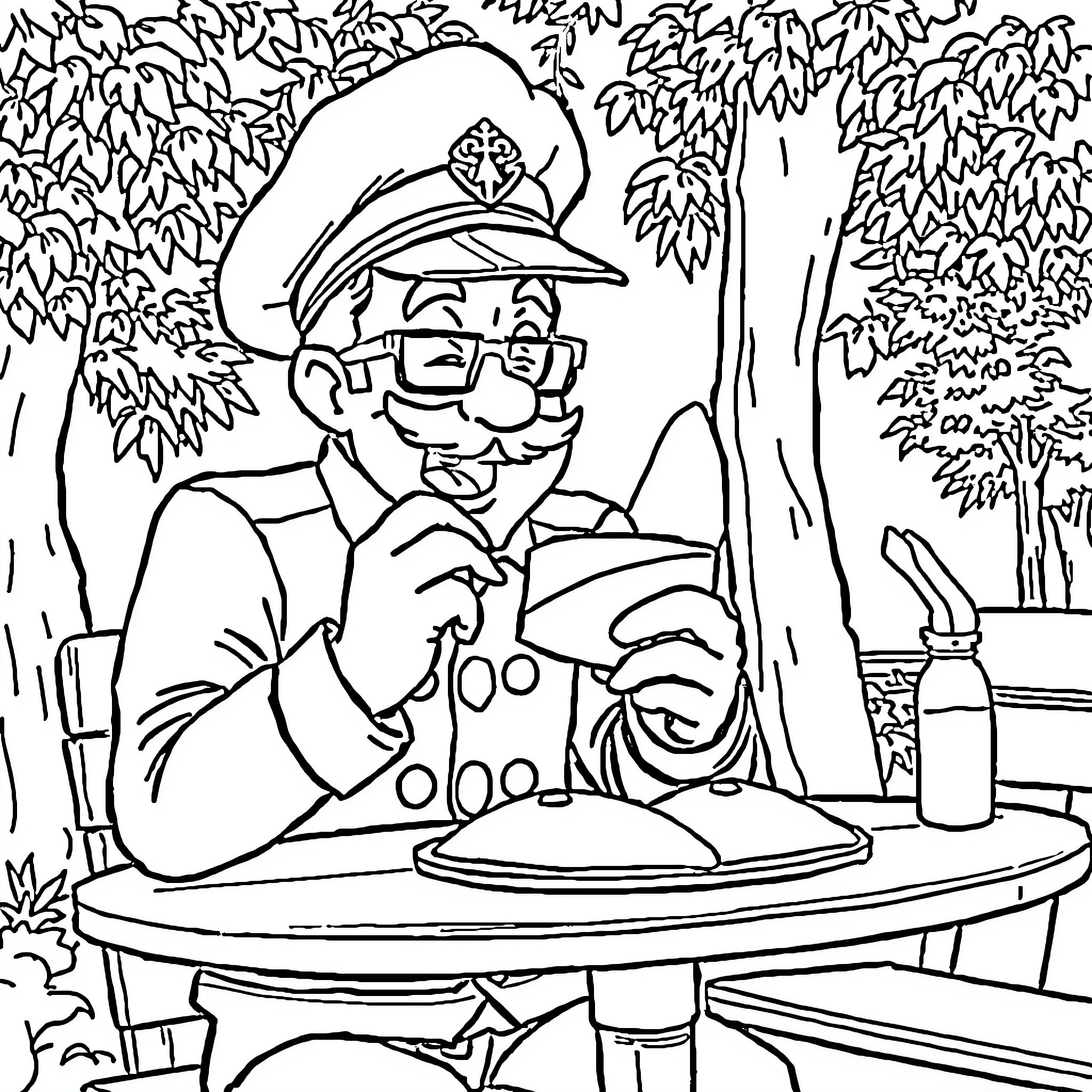 Capitan Tsubasa enjoying a relaxing moment in nature Coloring Page (free black-and-white line drawing printable PDF for all, from beginners to advanced learners, including children, teens, adults, and seniors)