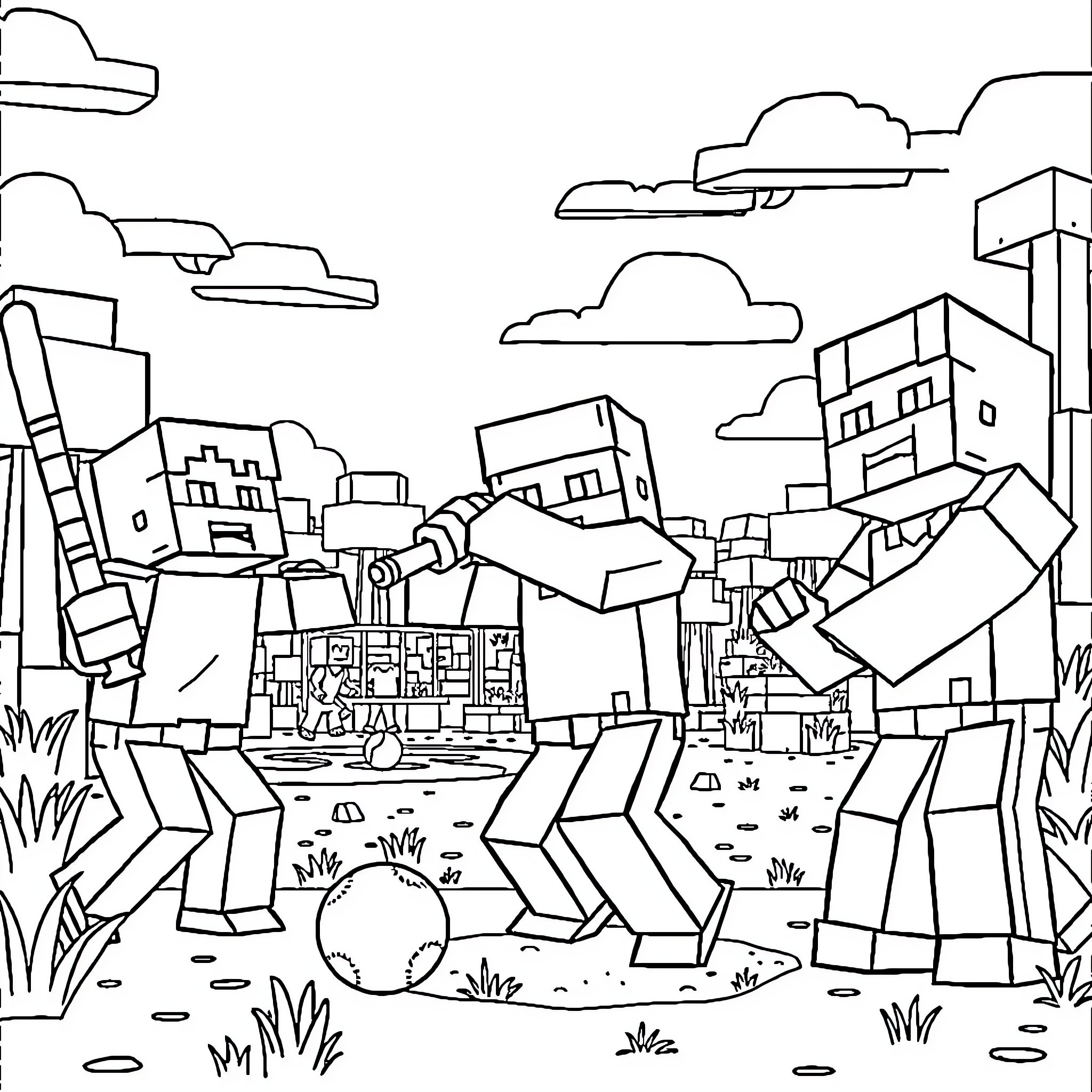 Softball game in a bustling city landscape Coloring Page (free black-and-white line drawing printable PDF for all, from beginners to advanced learners, including children, teens, adults, and seniors)