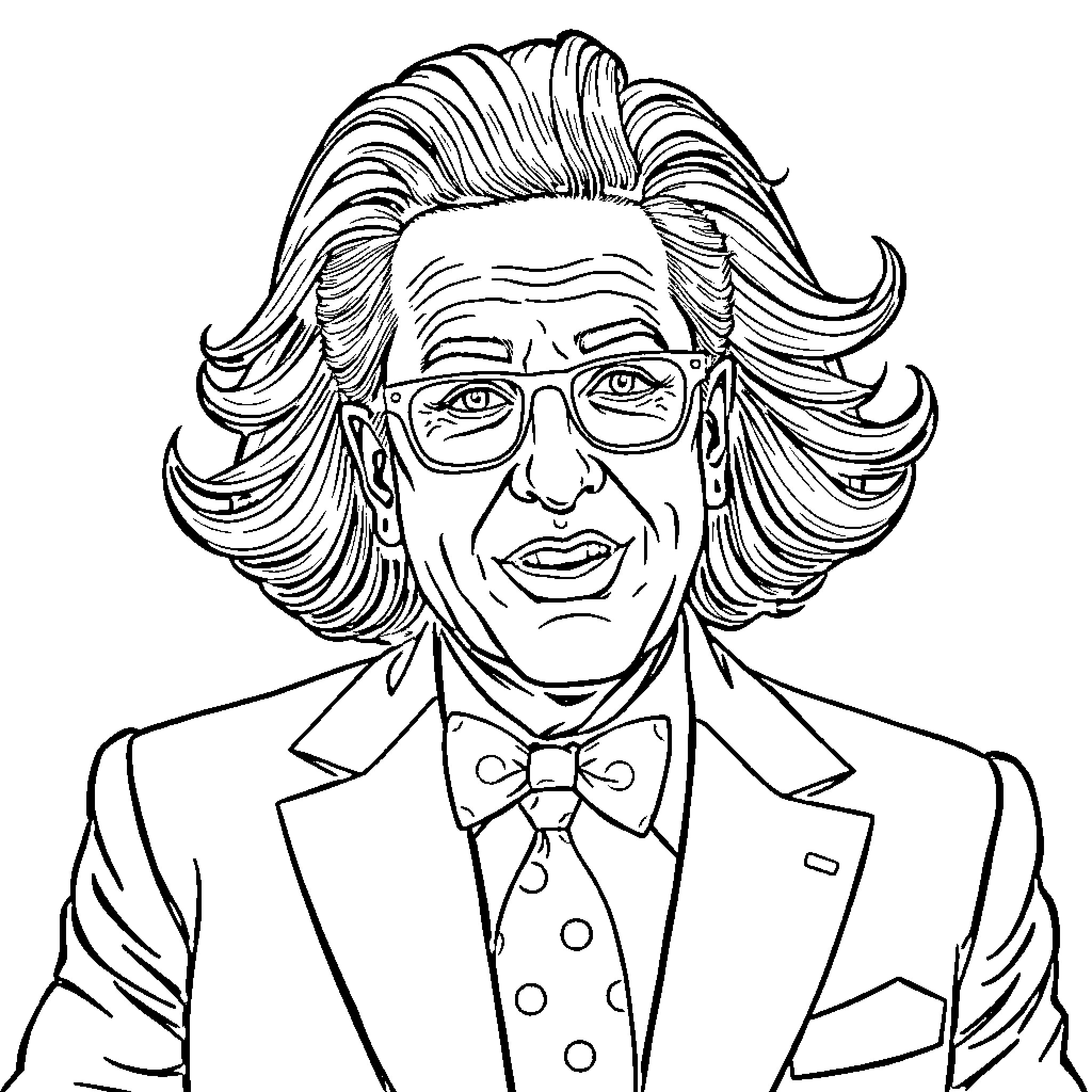 Chuck Schumer in formal attire with distinct hairstyle Coloring Page (free black-and-white line drawing printable PDF for all, from beginners to advanced learners, including children, teens, adults, and seniors)