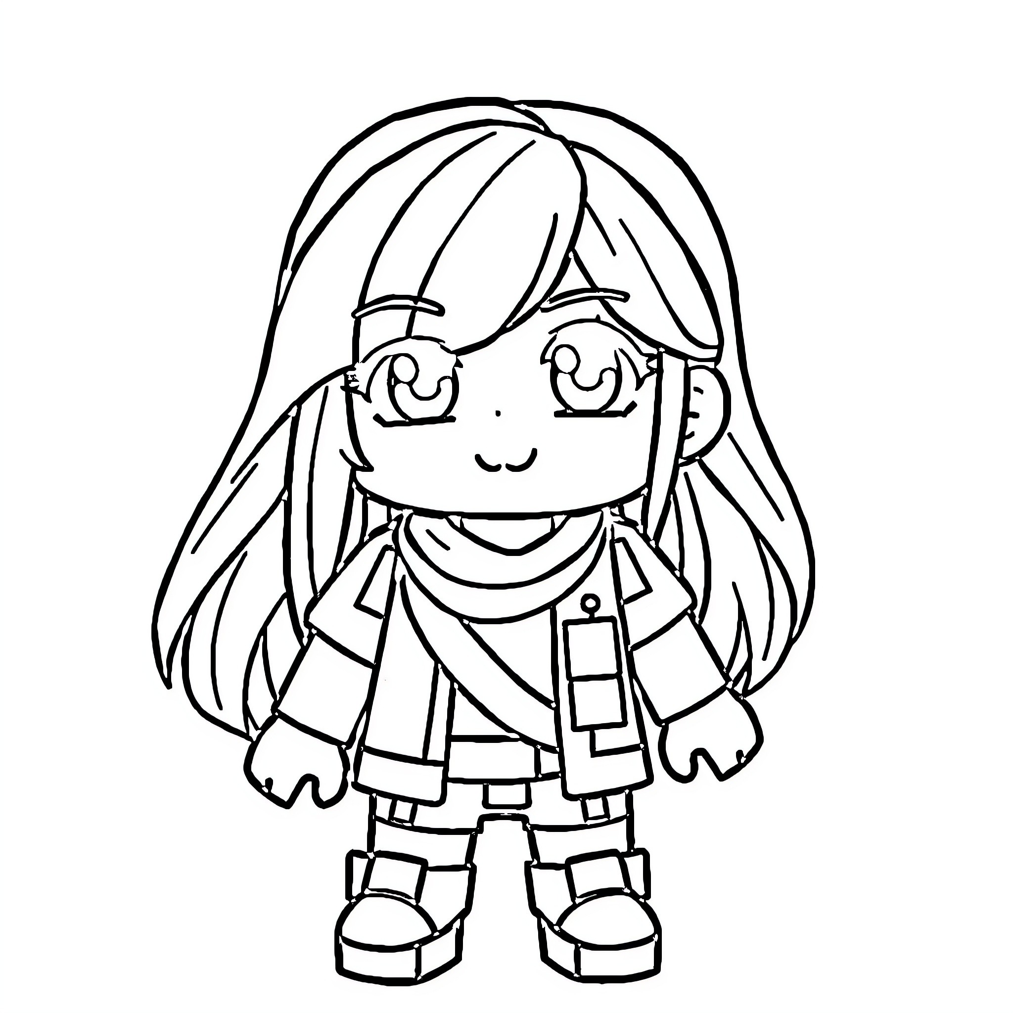 Minecraft Girl in Casual Outfit Coloring Page (free black-and-white line drawing printable PDF for all, from beginners to advanced learners, including children, teens, adults, and seniors)