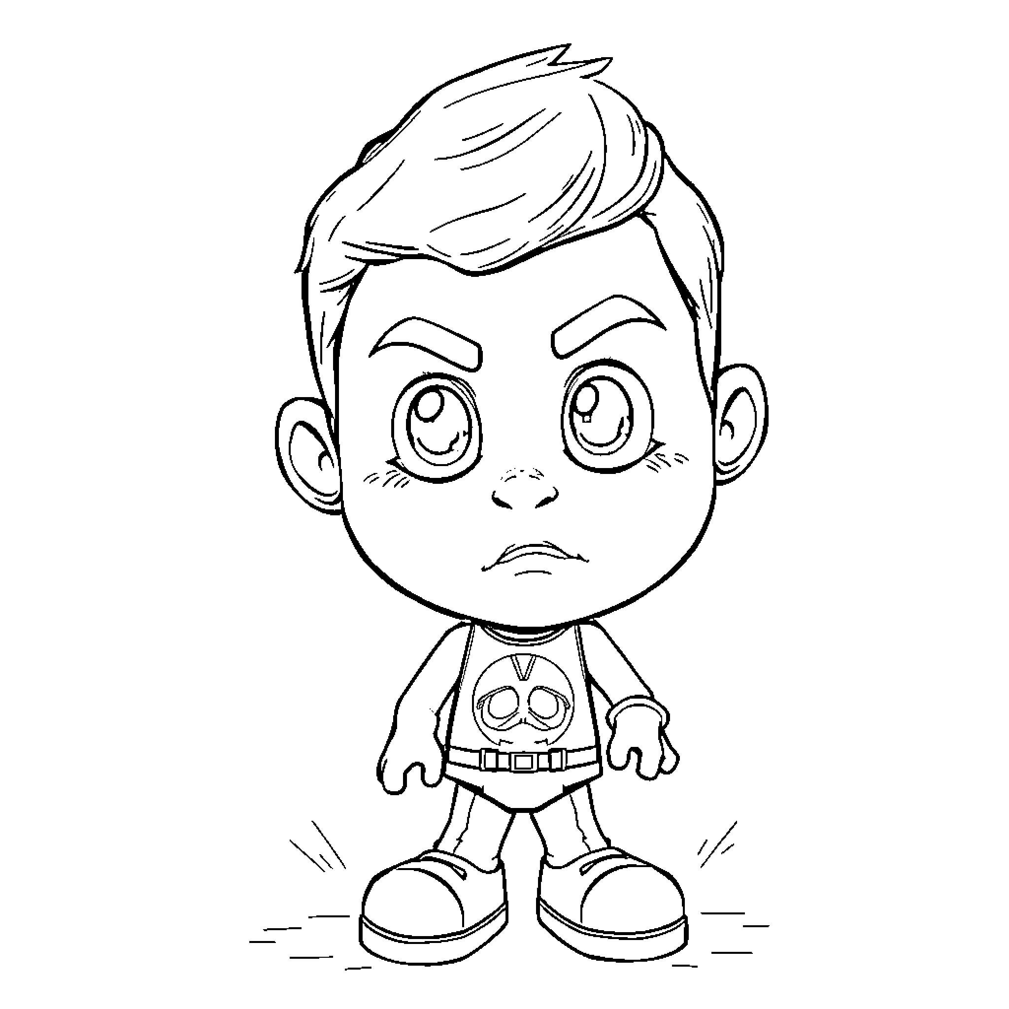 Bubblehead in a Curious Pose Coloring Page (free black-and-white line drawing printable PDF for all, from beginners to advanced learners, including children, teens, adults, and seniors)