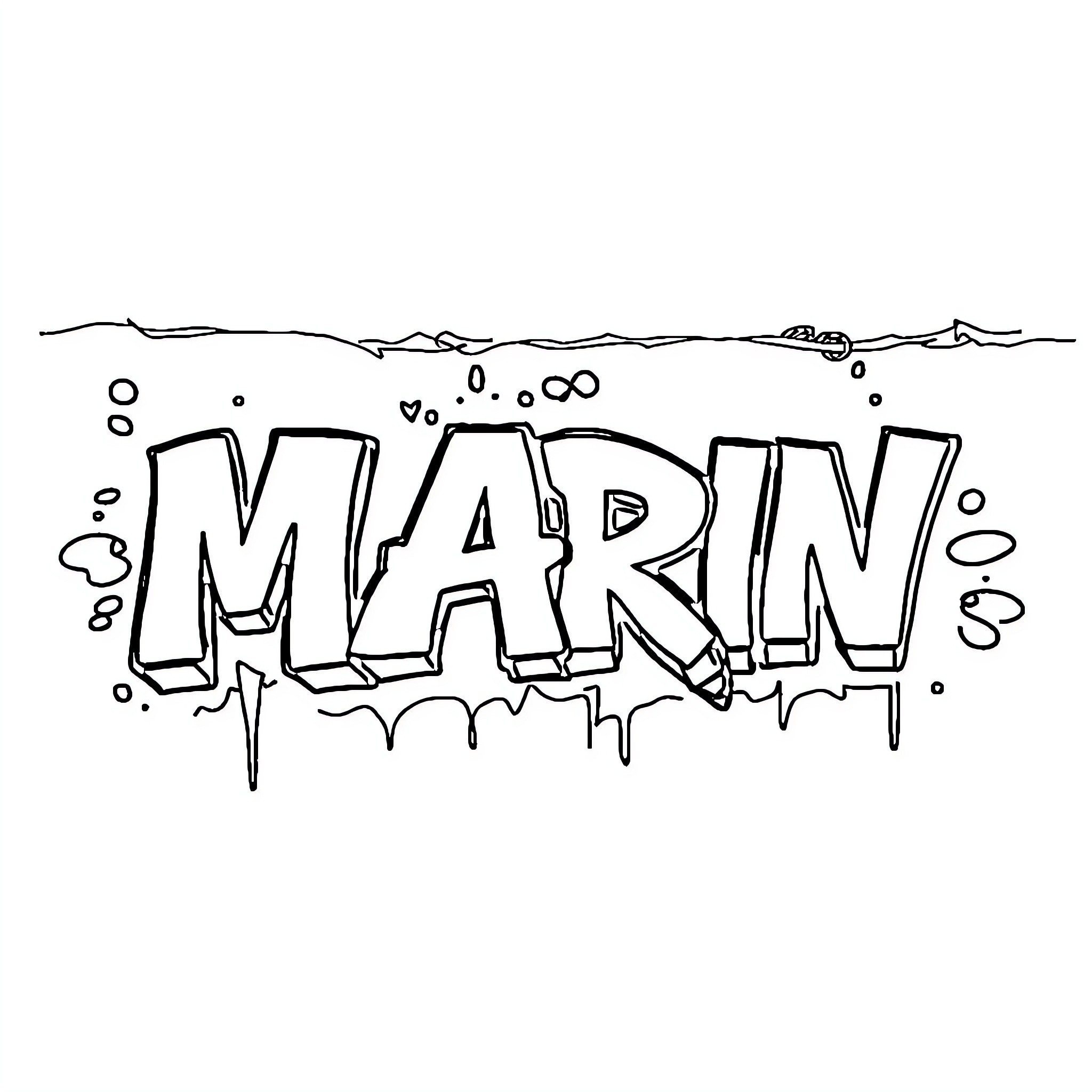 Marin's name in graffiti-style text Coloring Page (free black-and-white line drawing printable PDF for all, from beginners to advanced learners, including children, teens, adults, and seniors)