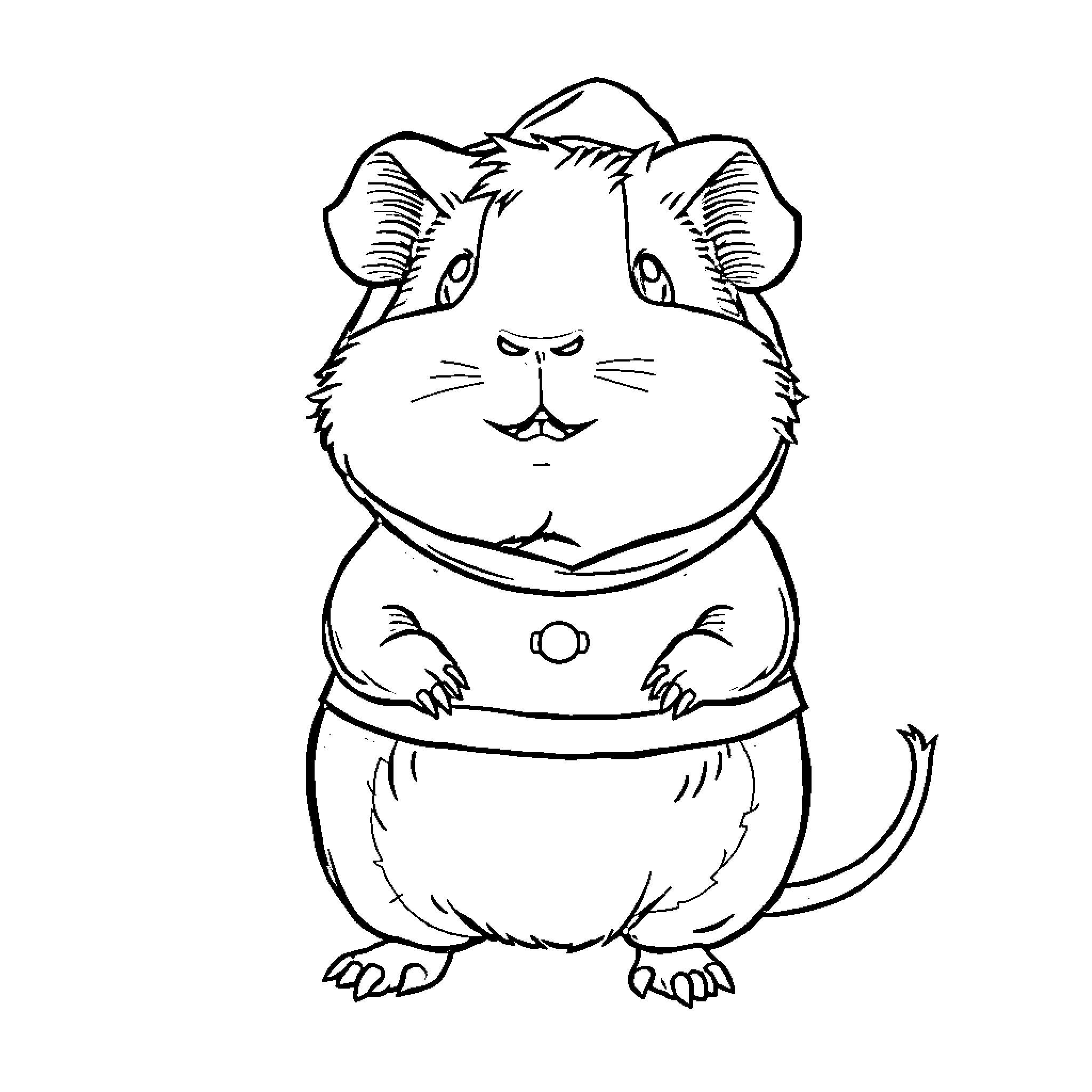 Guinea Pig with a Curious Expression Coloring Page (free black-and-white line drawing printable PDF for all, from beginners to advanced learners, including children, teens, adults, and seniors)