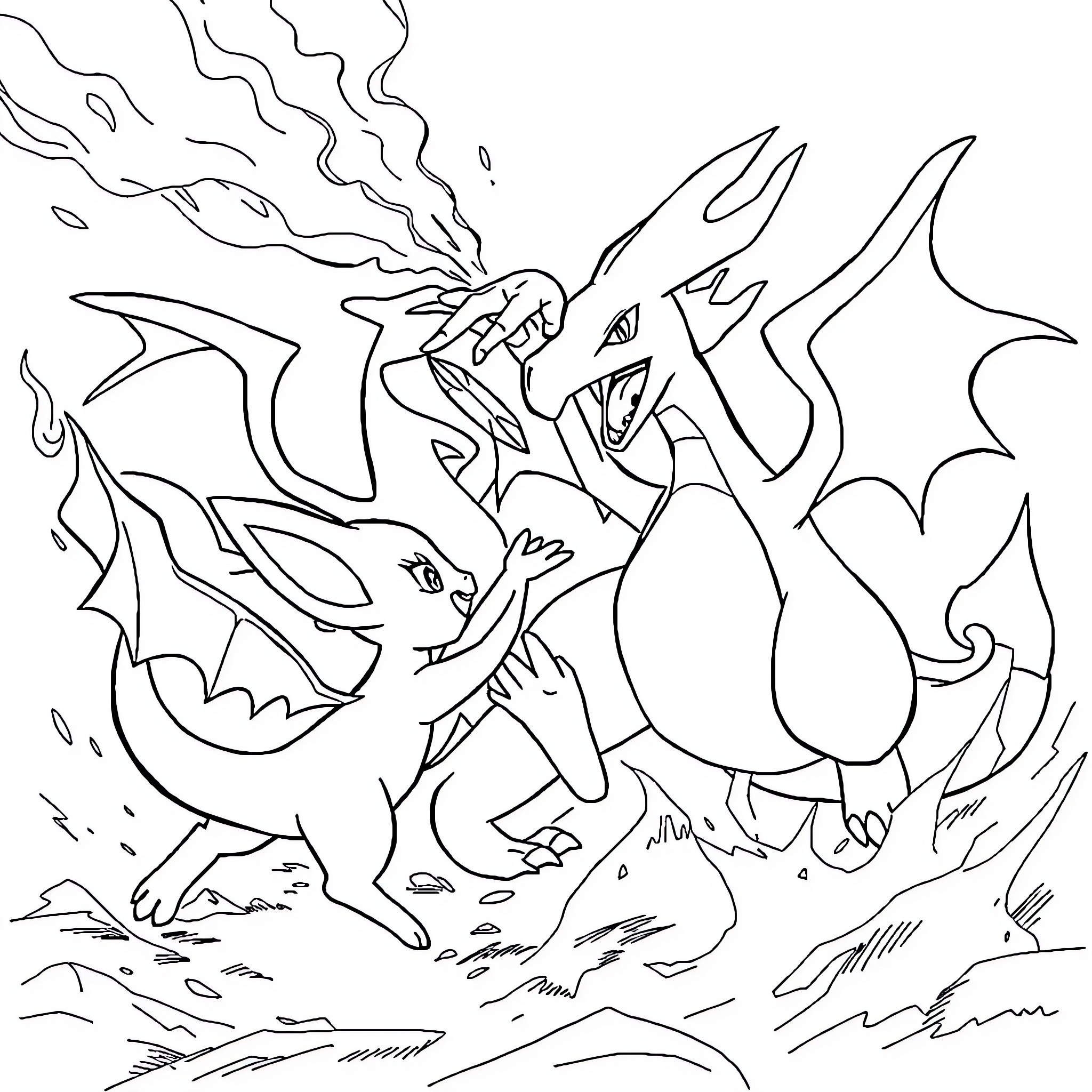 Eviee's Fiery Dragon Adventure Coloring Page (free black-and-white line drawing printable PDF for all, from beginners to advanced learners, including children, teens, adults, and seniors)