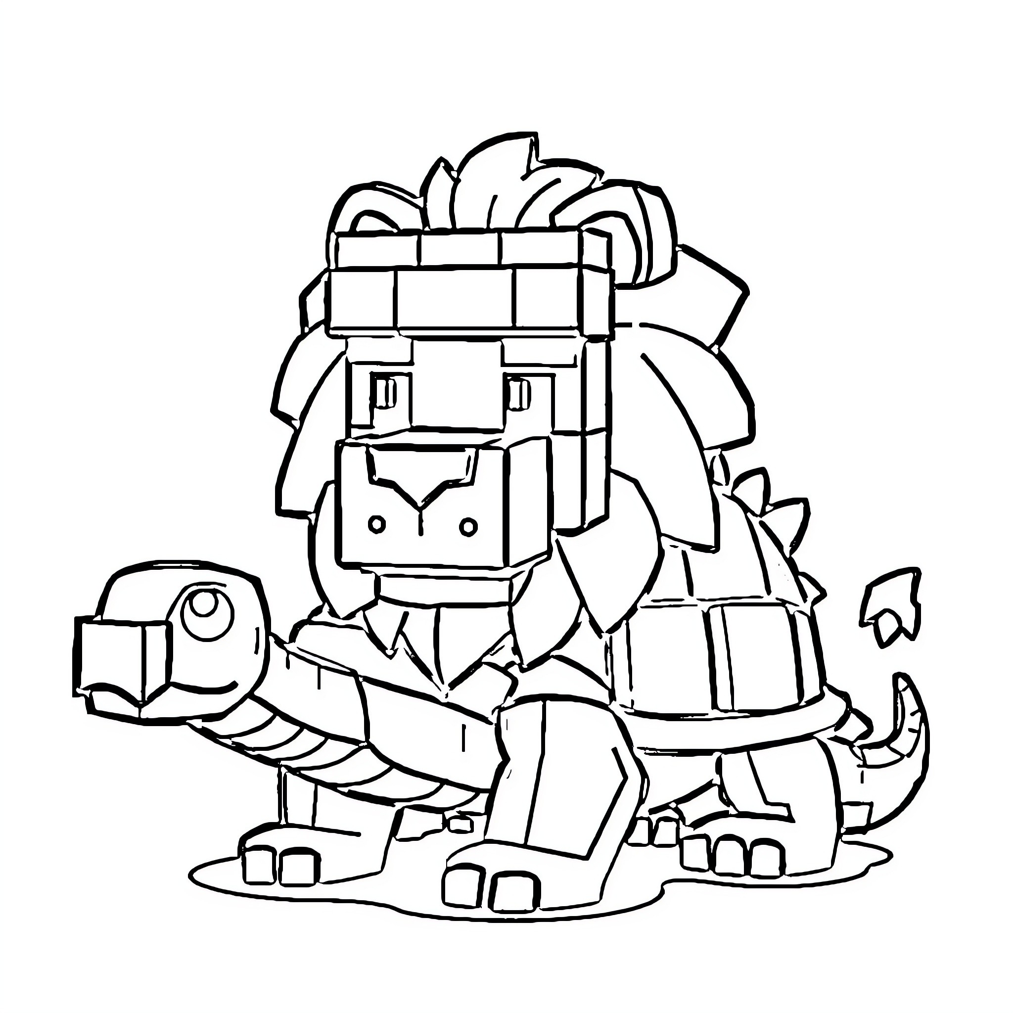 Lion Turtle Dragon playing with toy blocks Coloring Page (free black-and-white line drawing printable PDF for all, from beginners to advanced learners, including children, teens, adults, and seniors)