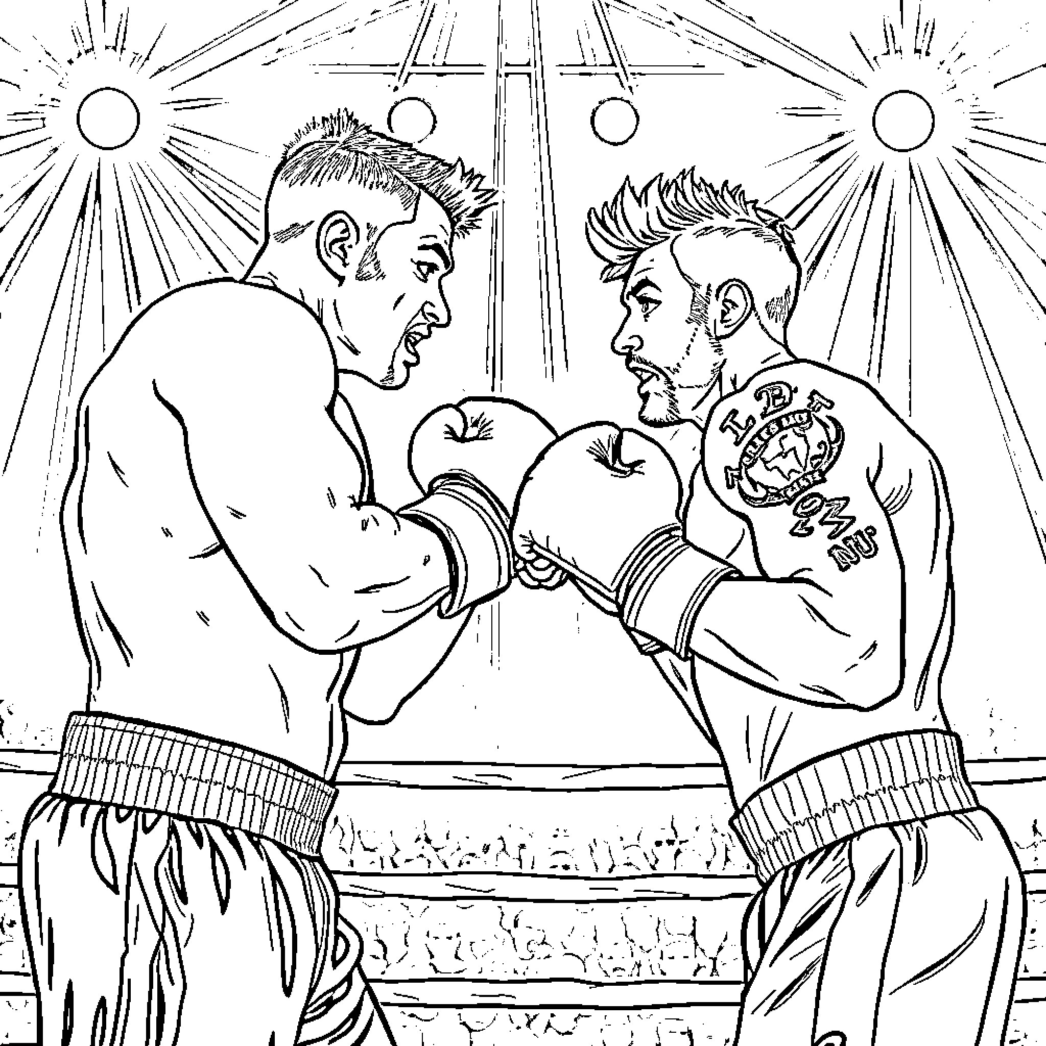Shane Gillis Engaged in Boxing Match Coloring Page (free black-and-white line drawing printable PDF for all, from beginners to advanced learners, including children, teens, adults, and seniors)