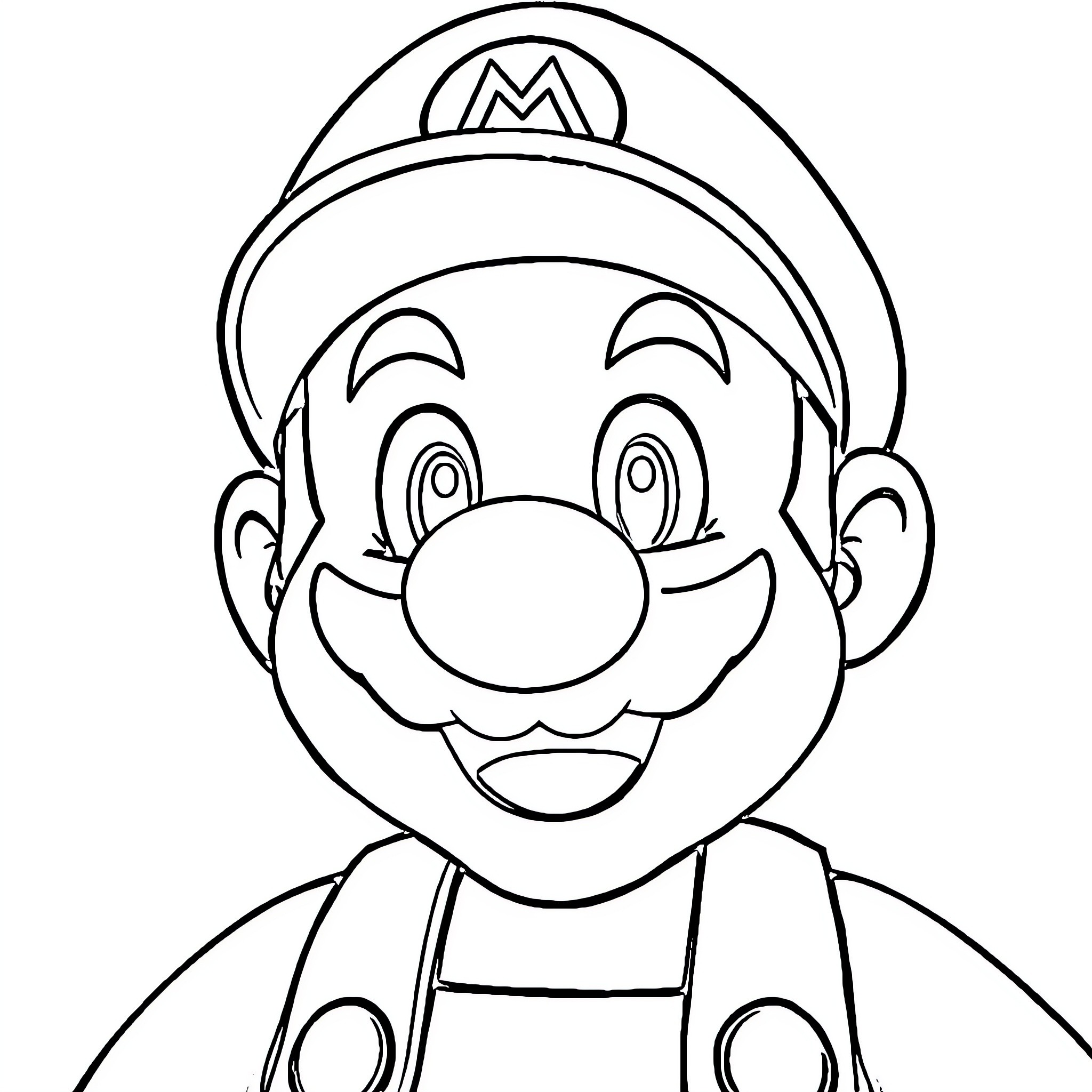 Mario in a happy and cheerful expression Coloring Page (free black-and-white line drawing printable PDF for all, from beginners to advanced learners, including children, teens, adults, and seniors)