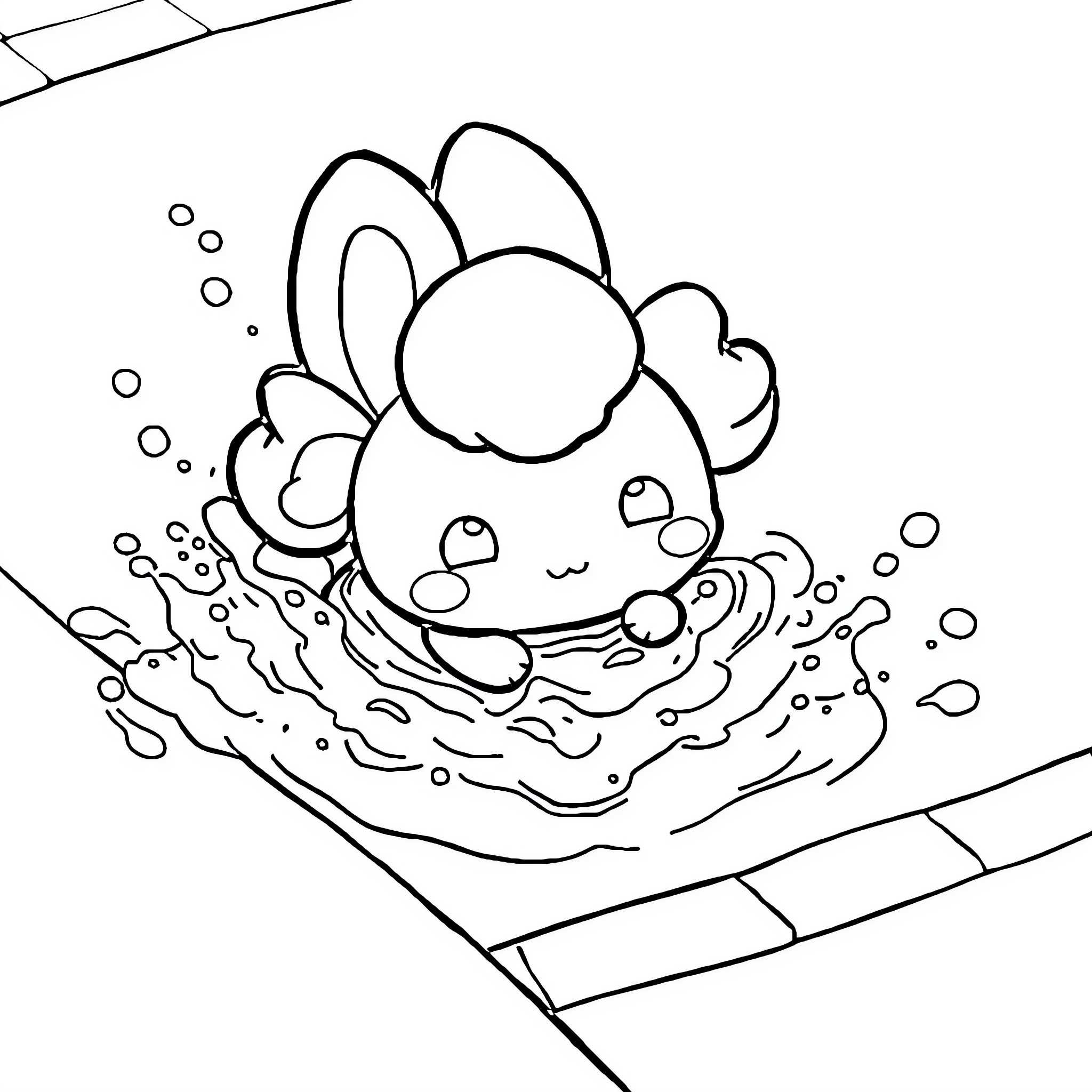 Cinnamoroll taking a bubble bath Coloring Page (free black-and-white line drawing printable PDF for all, from beginners to advanced learners, including children, teens, adults, and seniors)