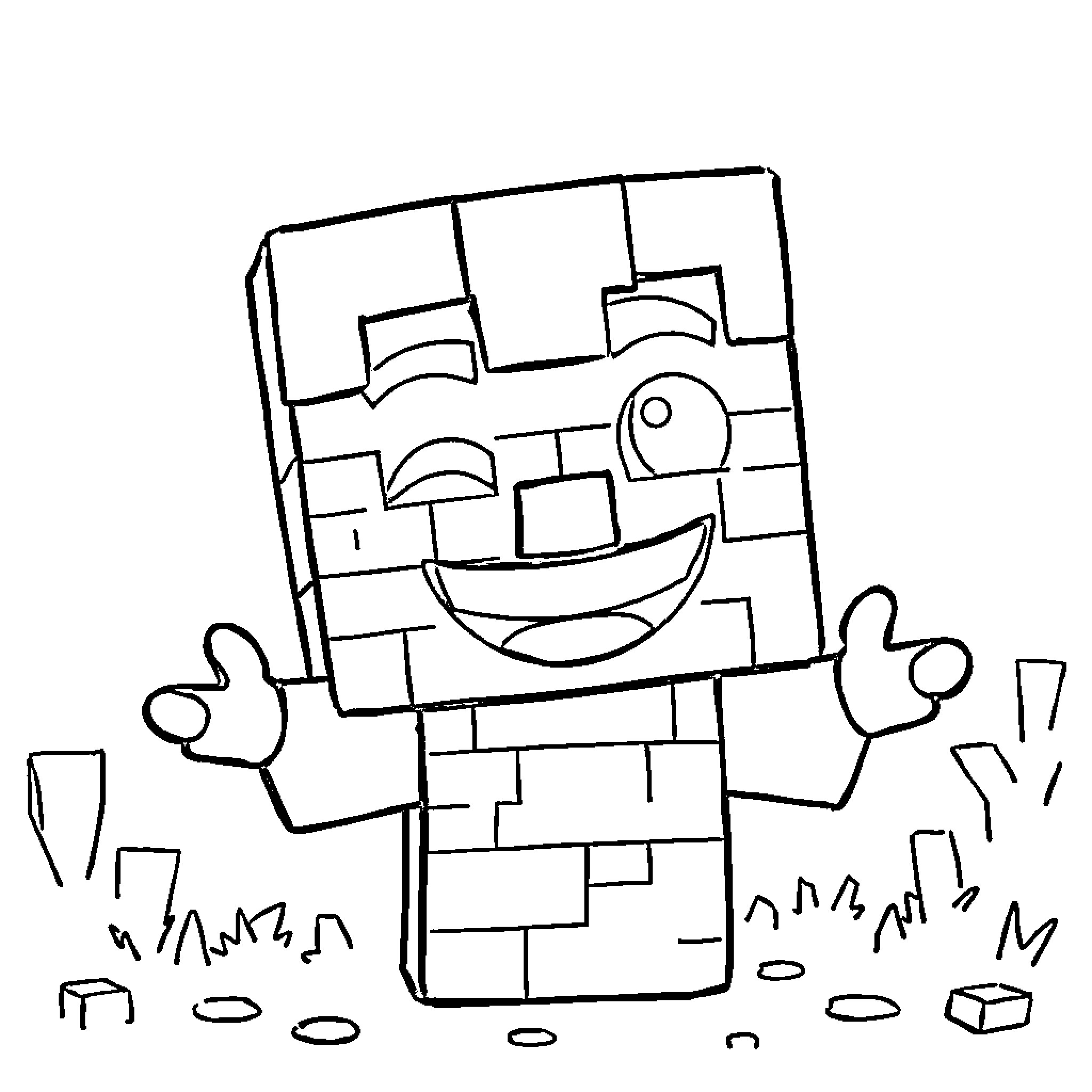 Minecraft Character expressing joy and excitement Coloring Page (free black-and-white line drawing printable PDF for all, from beginners to advanced learners, including children, teens, adults, and seniors)