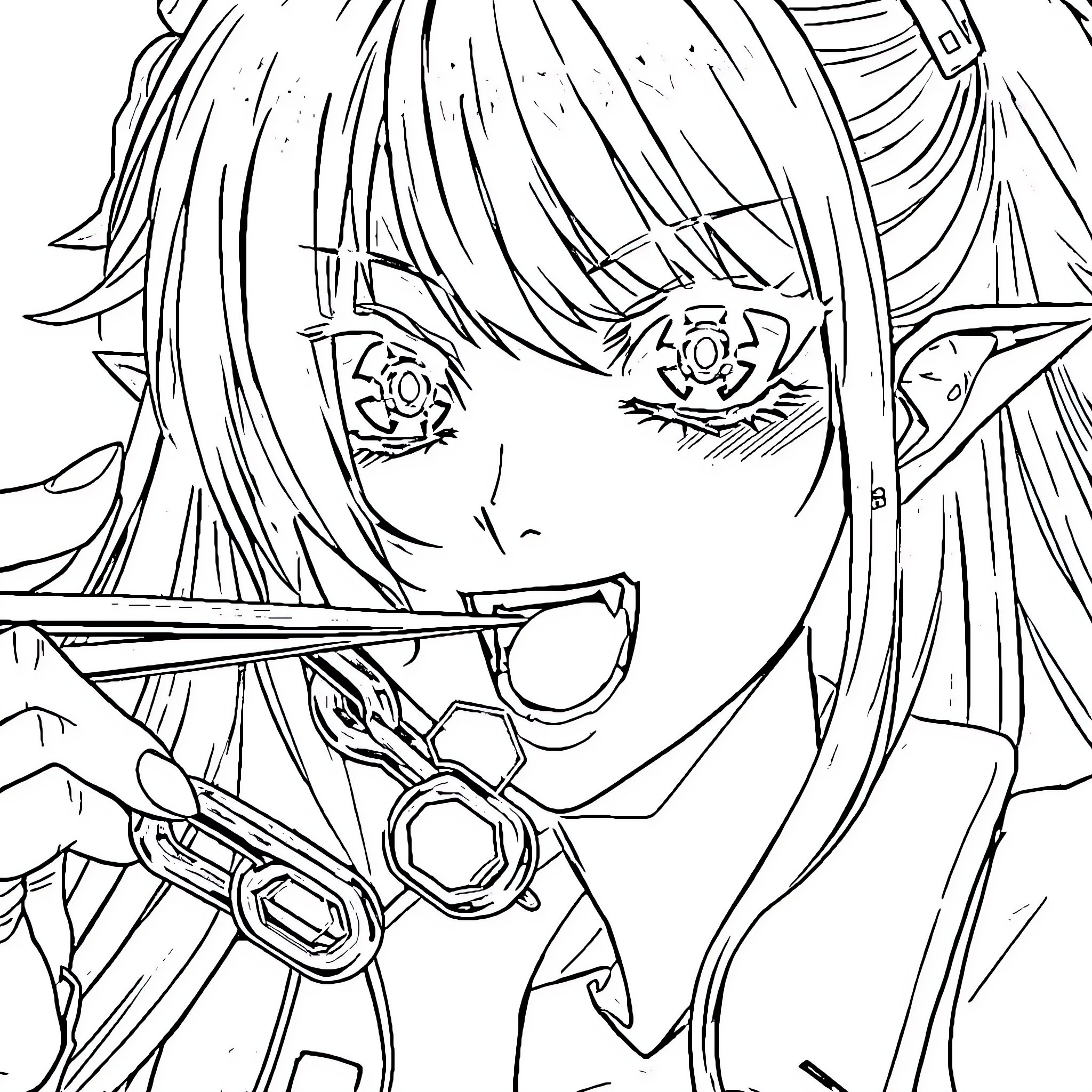 Vampire wielding a weapon with intense gaze Coloring Page (free black-and-white line drawing printable PDF for all, from beginners to advanced learners, including children, teens, adults, and seniors)