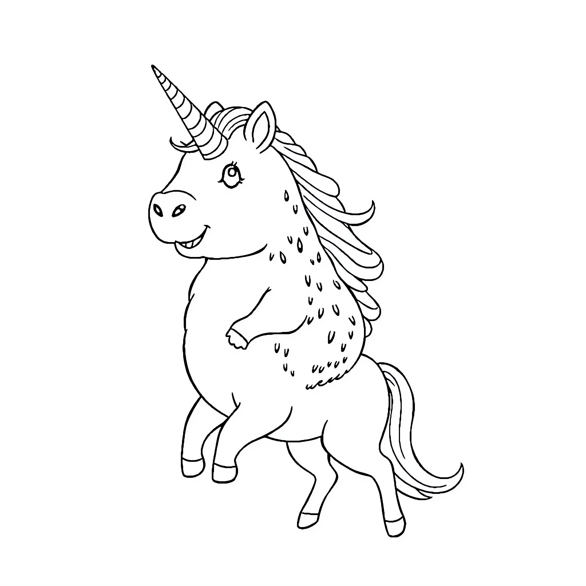Capybara unicorn in a whimsical pose Coloring Page (free black-and-white line drawing printable PDF for all, from beginners to advanced learners, including children, teens, adults, and seniors)