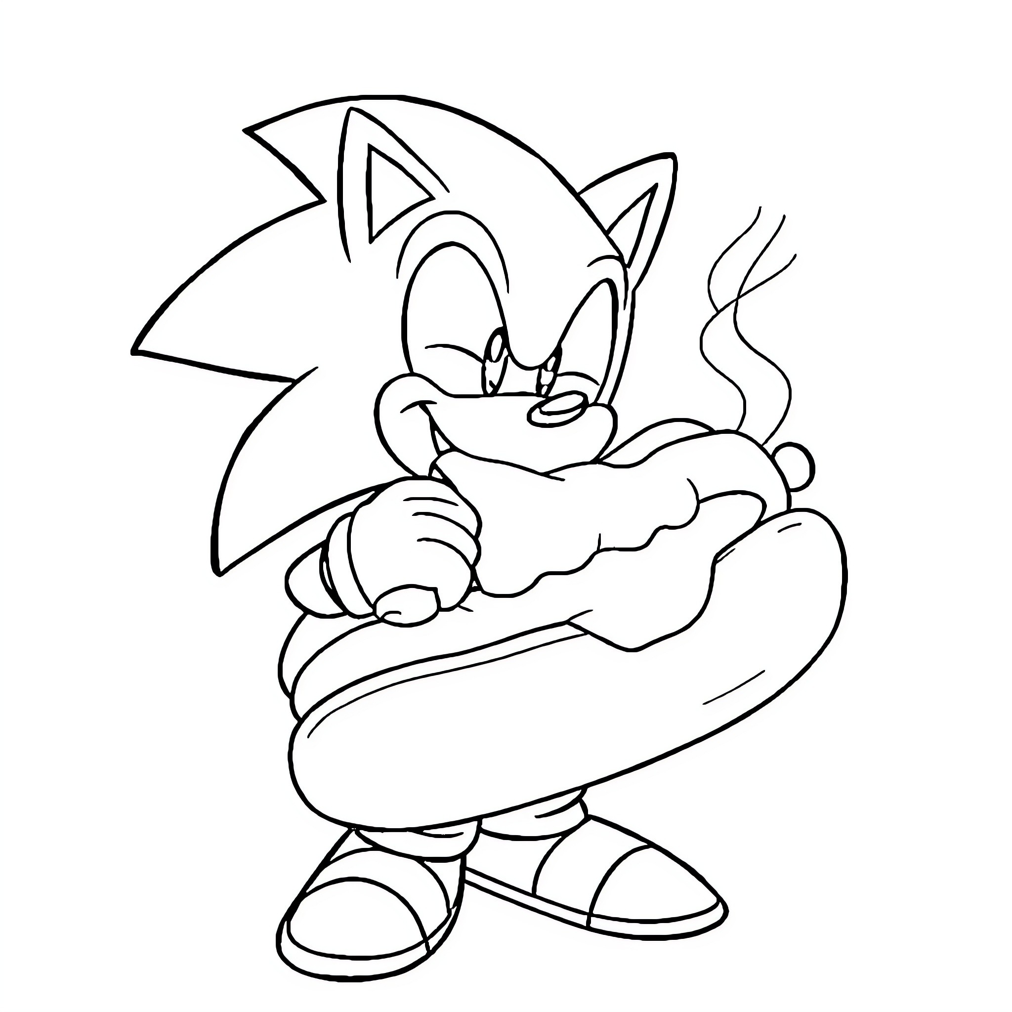 Sonic enjoying a hot dog snack Coloring Page (free black-and-white line drawing printable PDF for all, from beginners to advanced learners, including children, teens, adults, and seniors)