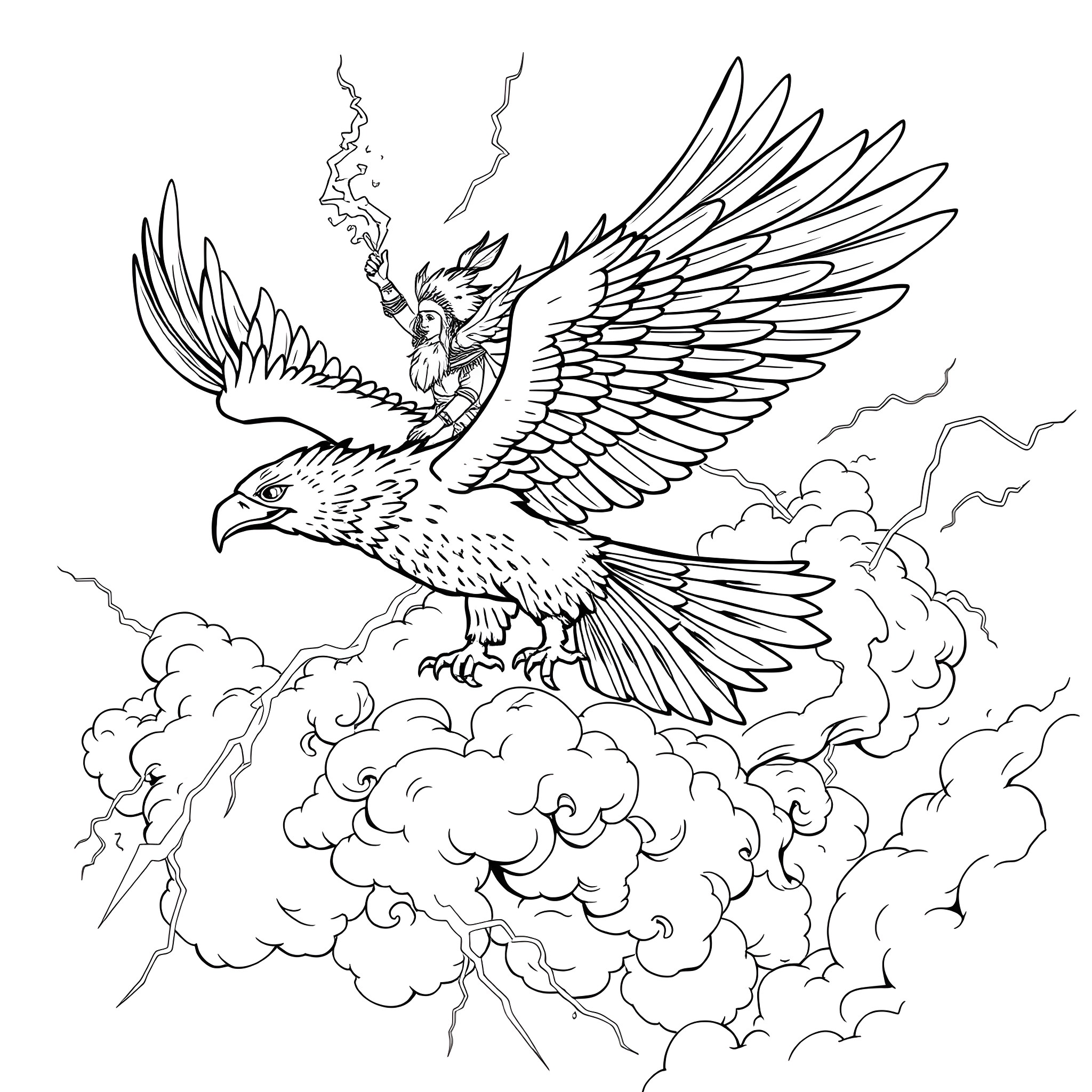 Great Spirit of Freedom in Flight Coloring Page (free black-and-white line drawing printable PDF for all, from beginners to advanced learners, including children, teens, adults, and seniors)