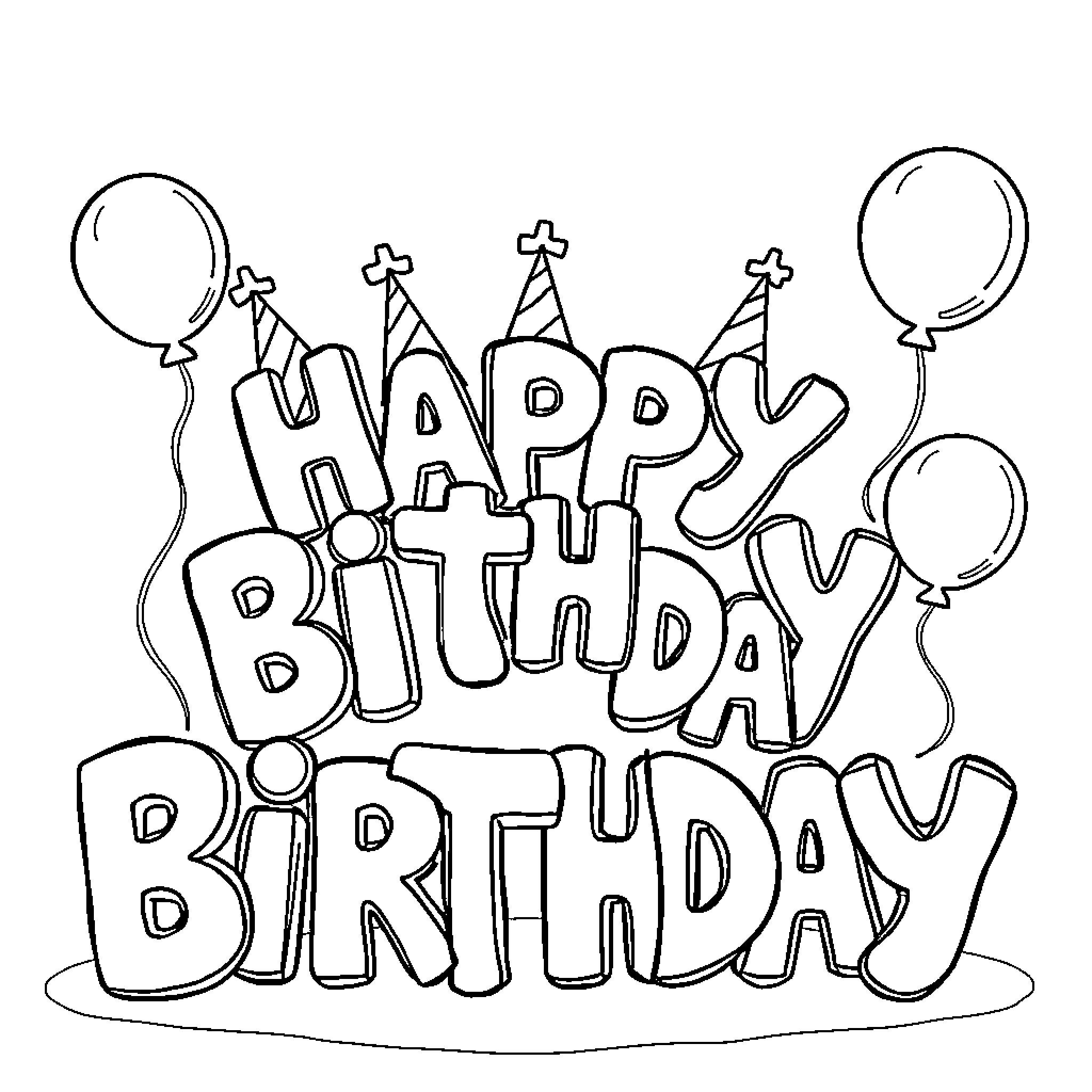 Alphabet Birthday Celebration with Balloons Coloring Page (free black-and-white line drawing printable PDF for all, from beginners to advanced learners, including children, teens, adults, and seniors)