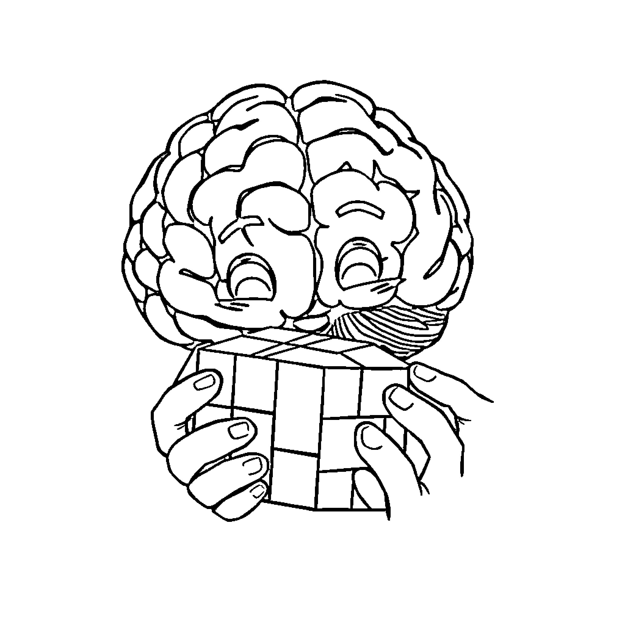 Brain Rot: Distressed Brain Seeking Comfort Coloring Page (free black-and-white line drawing printable PDF for all, from beginners to advanced learners, including children, teens, adults, and seniors)