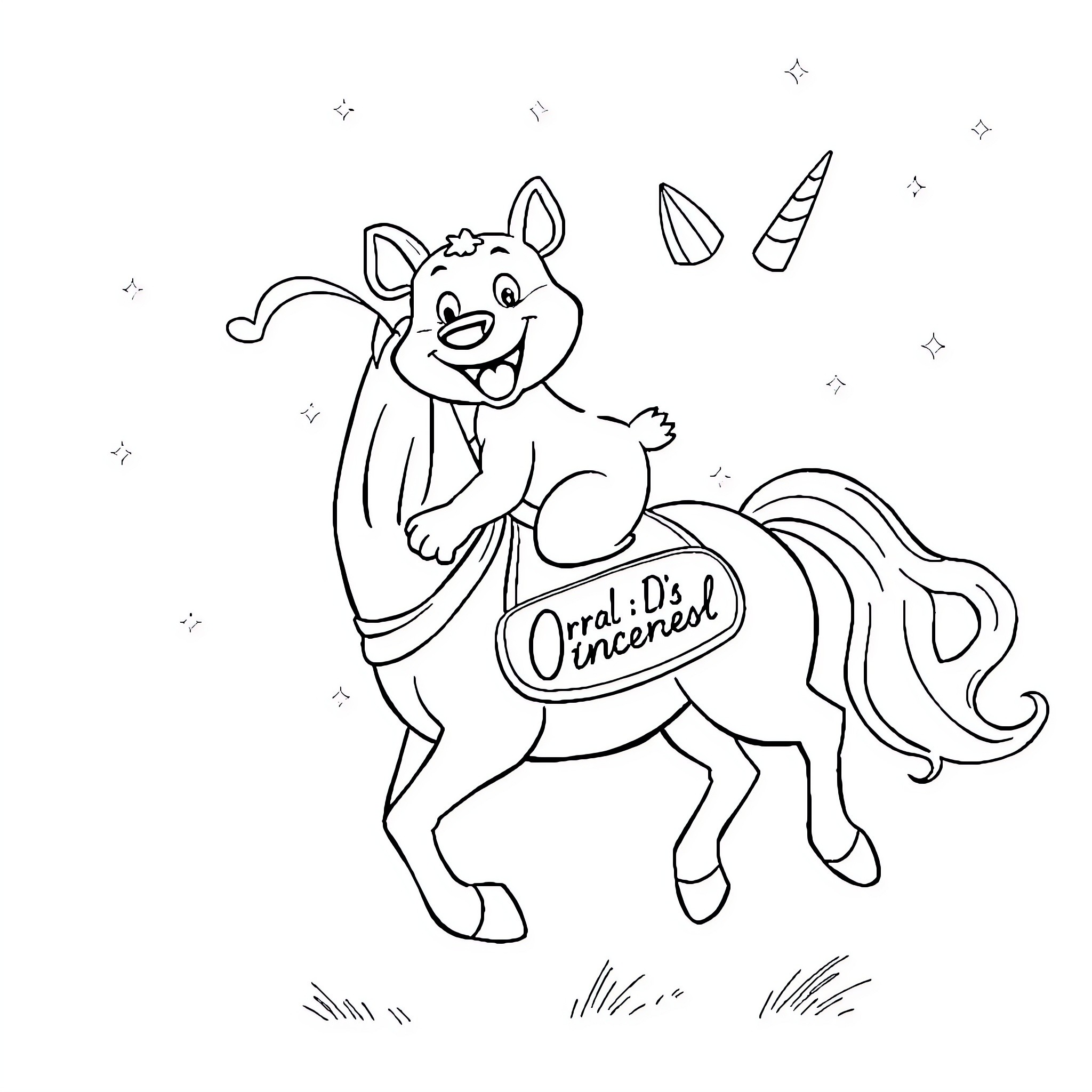 Bluey's Magical Unicorn Adventure Coloring Page (free black-and-white line drawing printable PDF for all, from beginners to advanced learners, including children, teens, adults, and seniors)