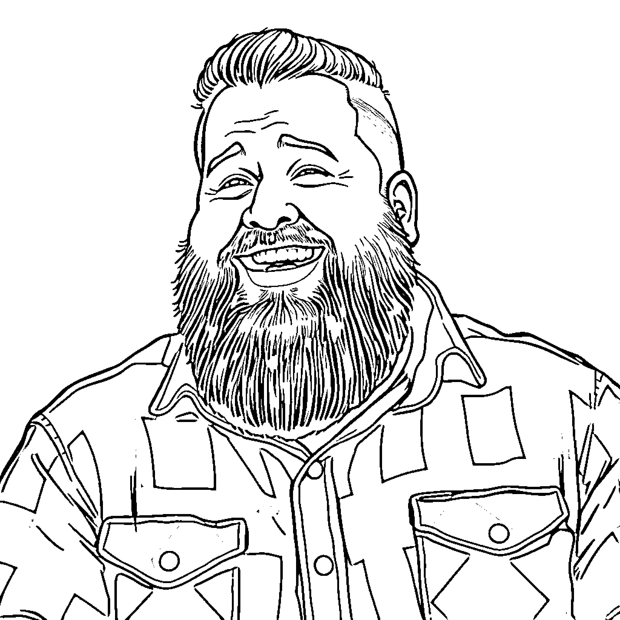 Tom Segura smiling and wearing casual outfit Coloring Page (free black-and-white line drawing printable PDF for all, from beginners to advanced learners, including children, teens, adults, and seniors)