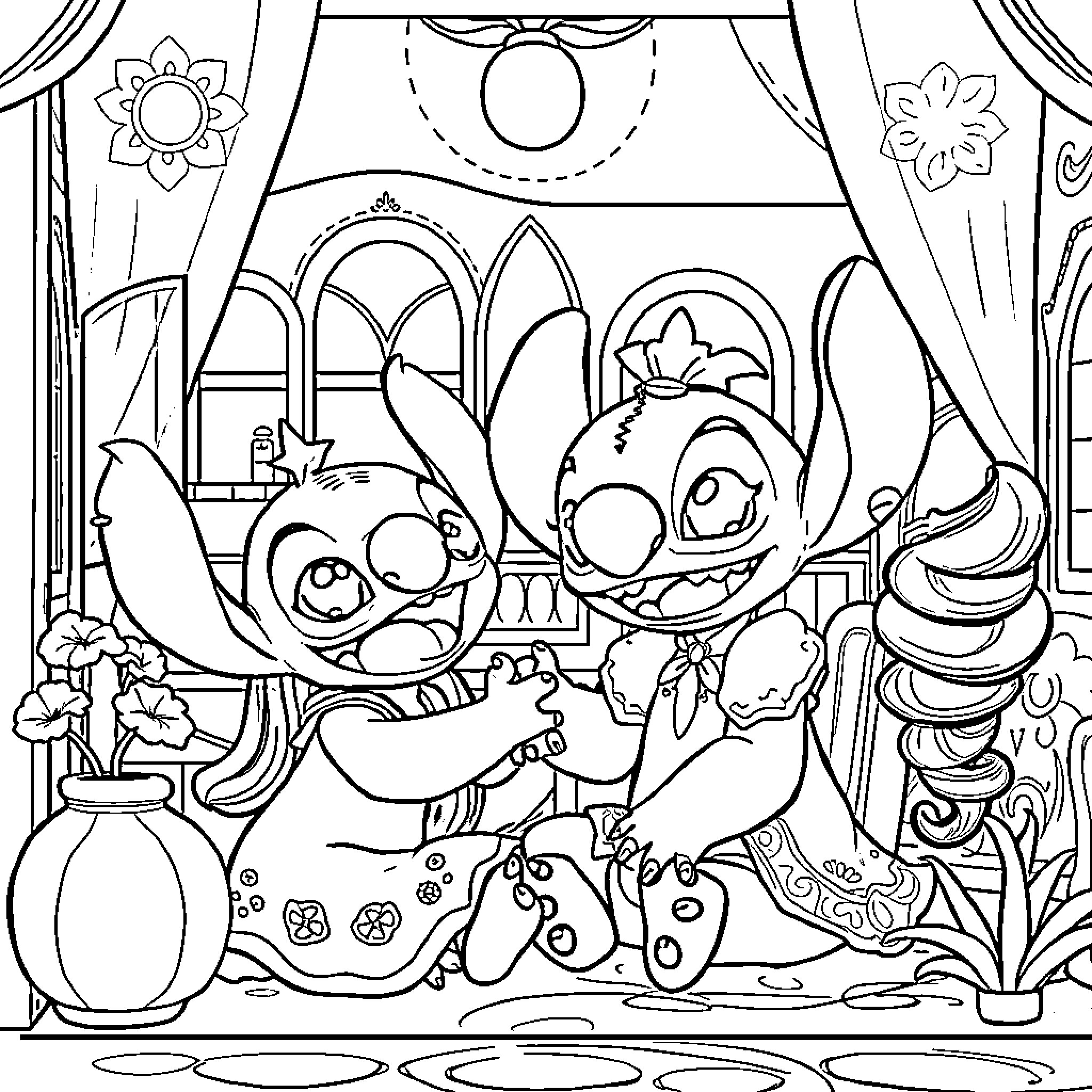 Vaiana exploring a magical and whimsical world Coloring Page (free black-and-white line drawing printable PDF for all, from beginners to advanced learners, including children, teens, adults, and seniors)