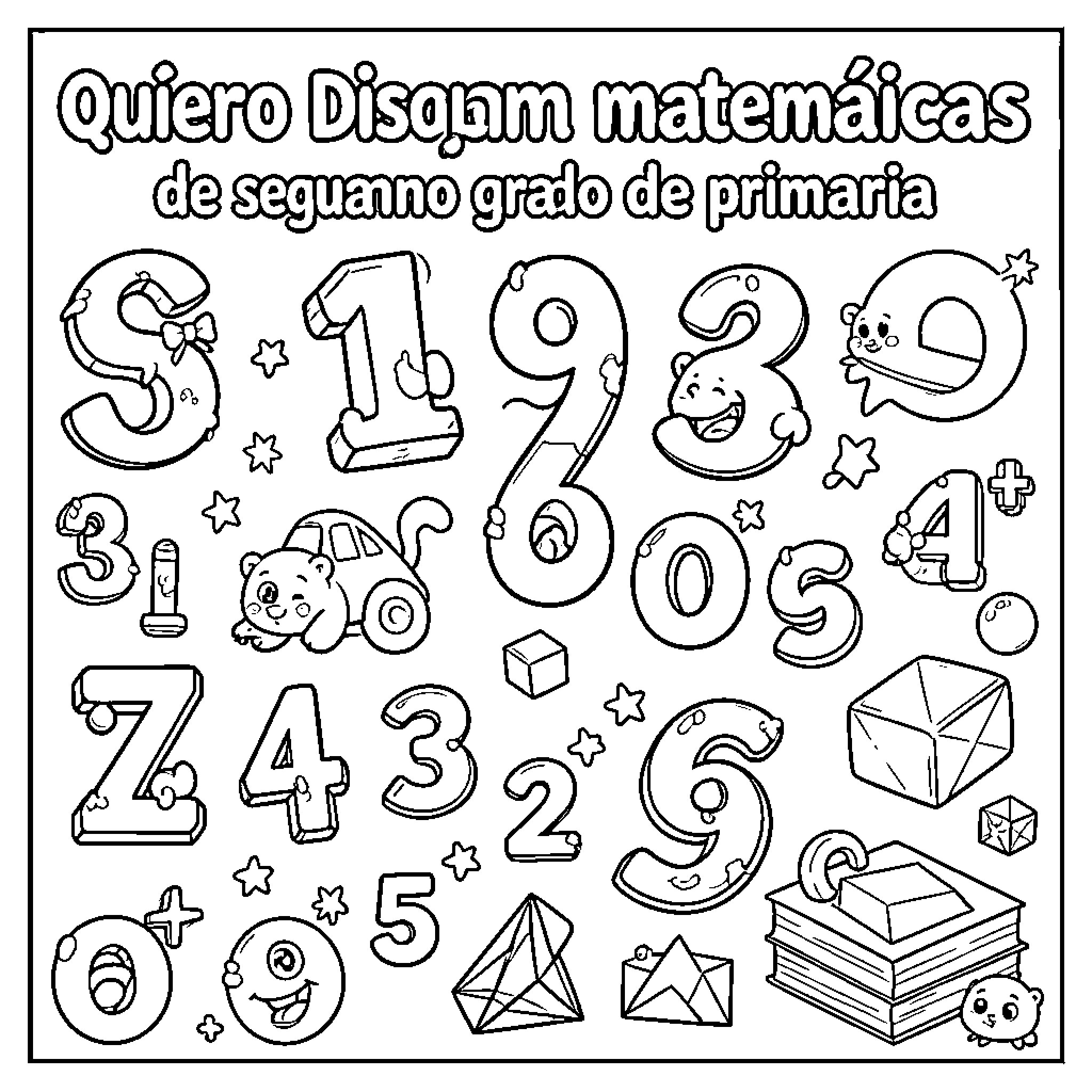 Cuaderno with various playful numbers and geometric shapes Coloring Page (free black-and-white line drawing printable PDF for all, from beginners to advanced learners, including children, teens, adults, and seniors)