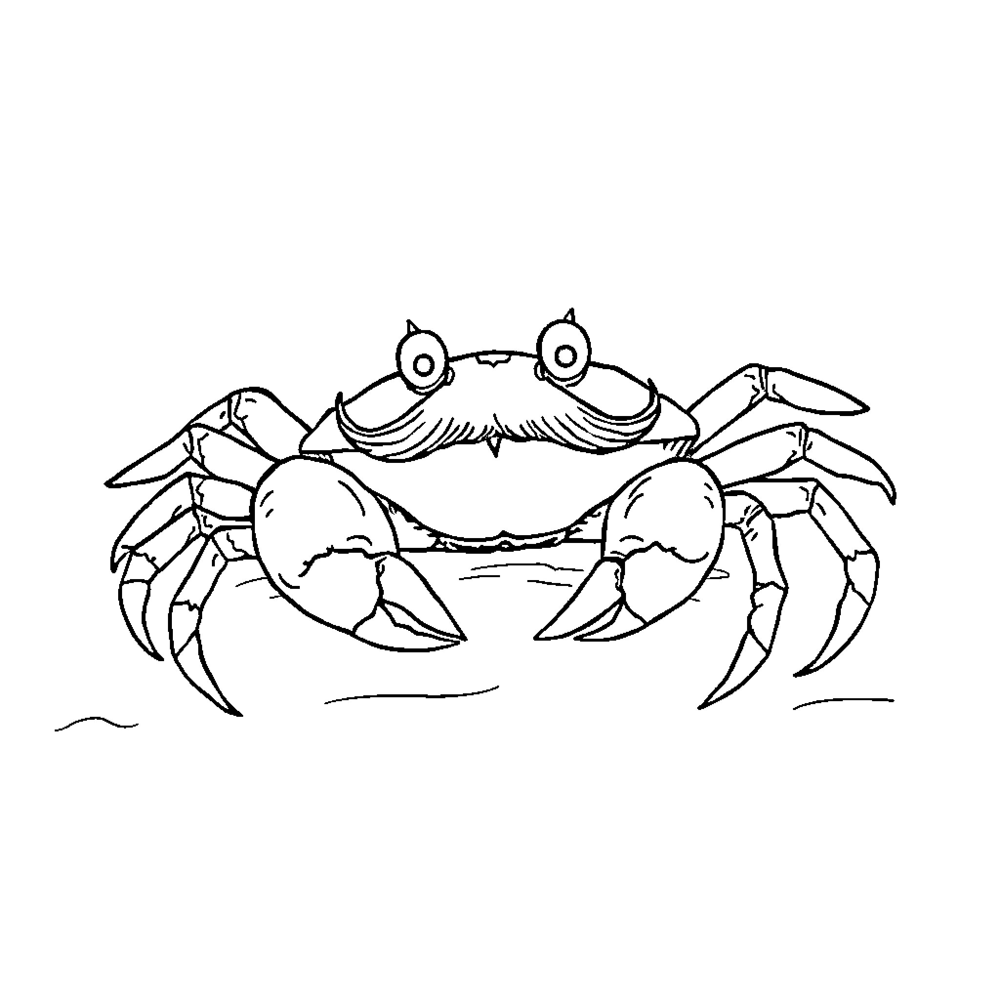 Crab crawling with large claws Coloring Page (free black-and-white line drawing printable PDF for all, from beginners to advanced learners, including children, teens, adults, and seniors)