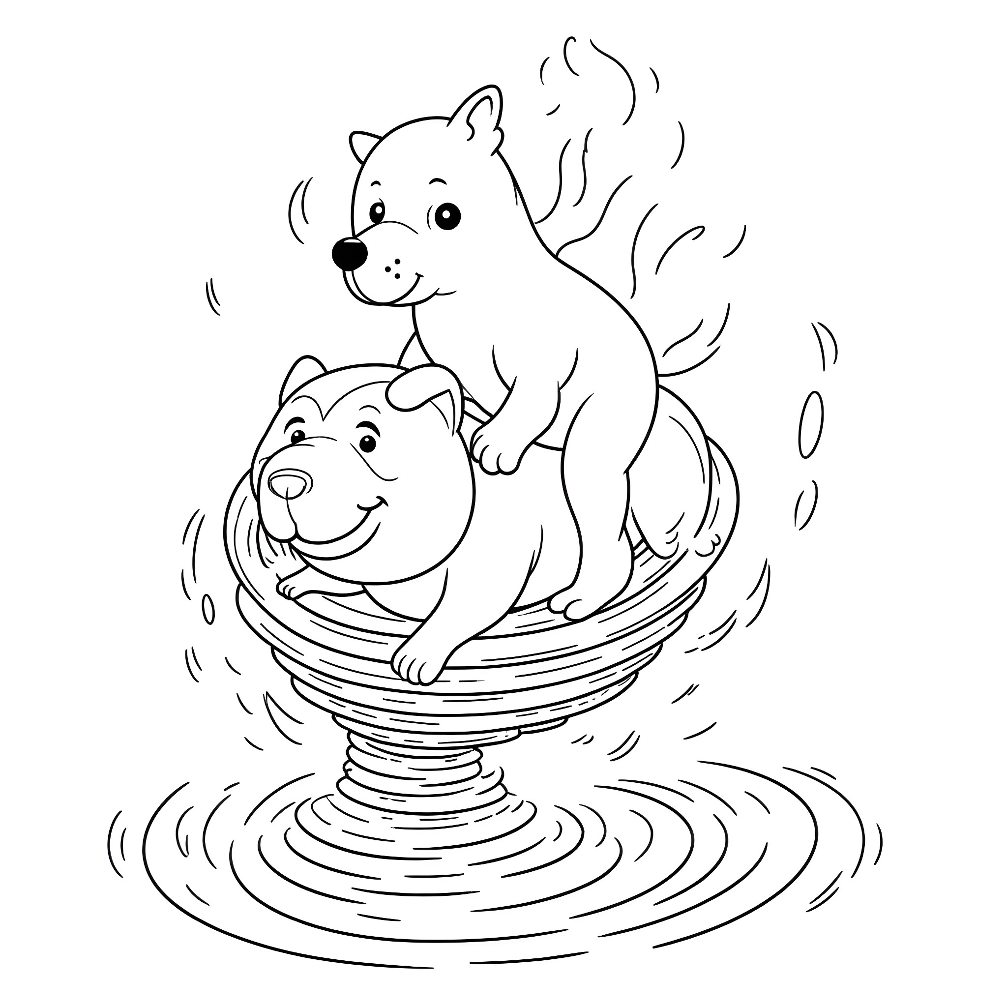 Oxolotl siblings playing in the water Coloring Page (free black-and-white line drawing printable PDF for all, from beginners to advanced learners, including children, teens, adults, and seniors)