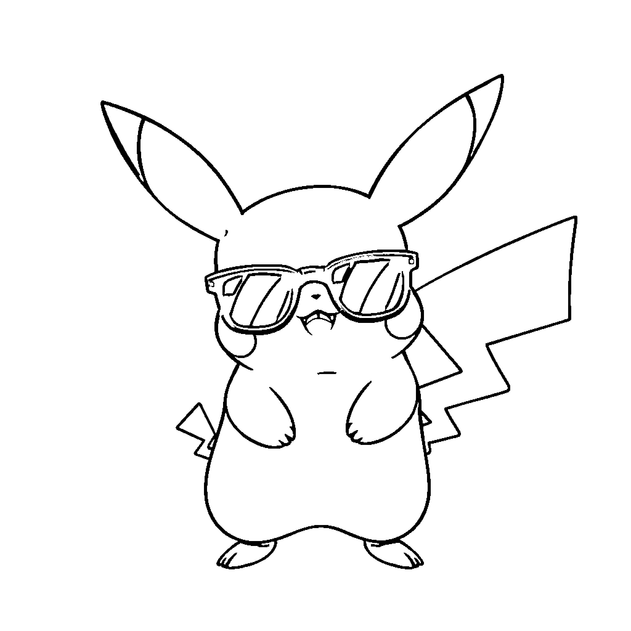 Pikachu wearing cool sunglasses Coloring Page (free black-and-white line drawing printable PDF for all, from beginners to advanced learners, including children, teens, adults, and seniors)