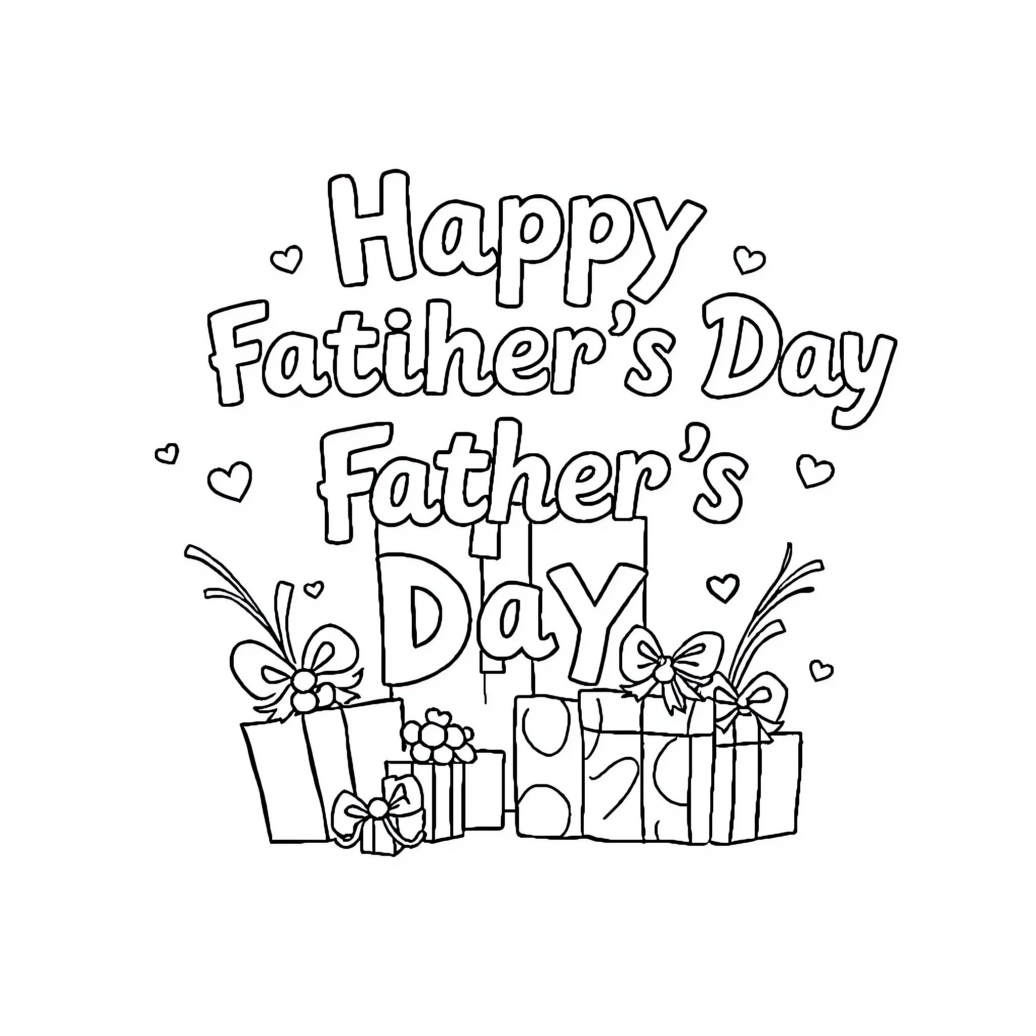 Father Celebrates Happy Father's Day with Gifts Coloring Page (free black-and-white line drawing printable PDF for all, from beginners to advanced learners, including children, teens, adults, and seniors)