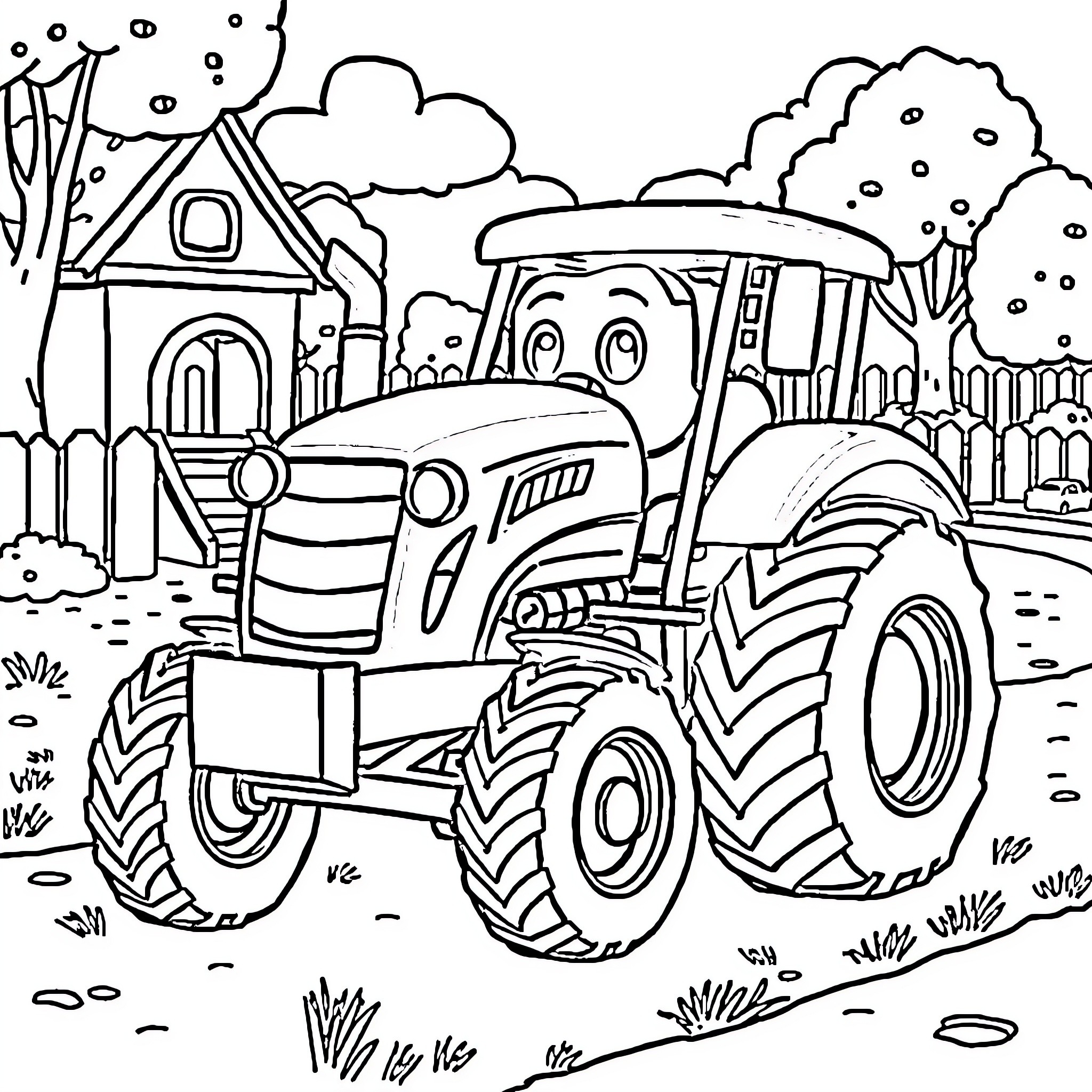 Bluey's Tractor Adventure in the Countryside Coloring Page (free black-and-white line drawing printable PDF for all, from beginners to advanced learners, including children, teens, adults, and seniors)