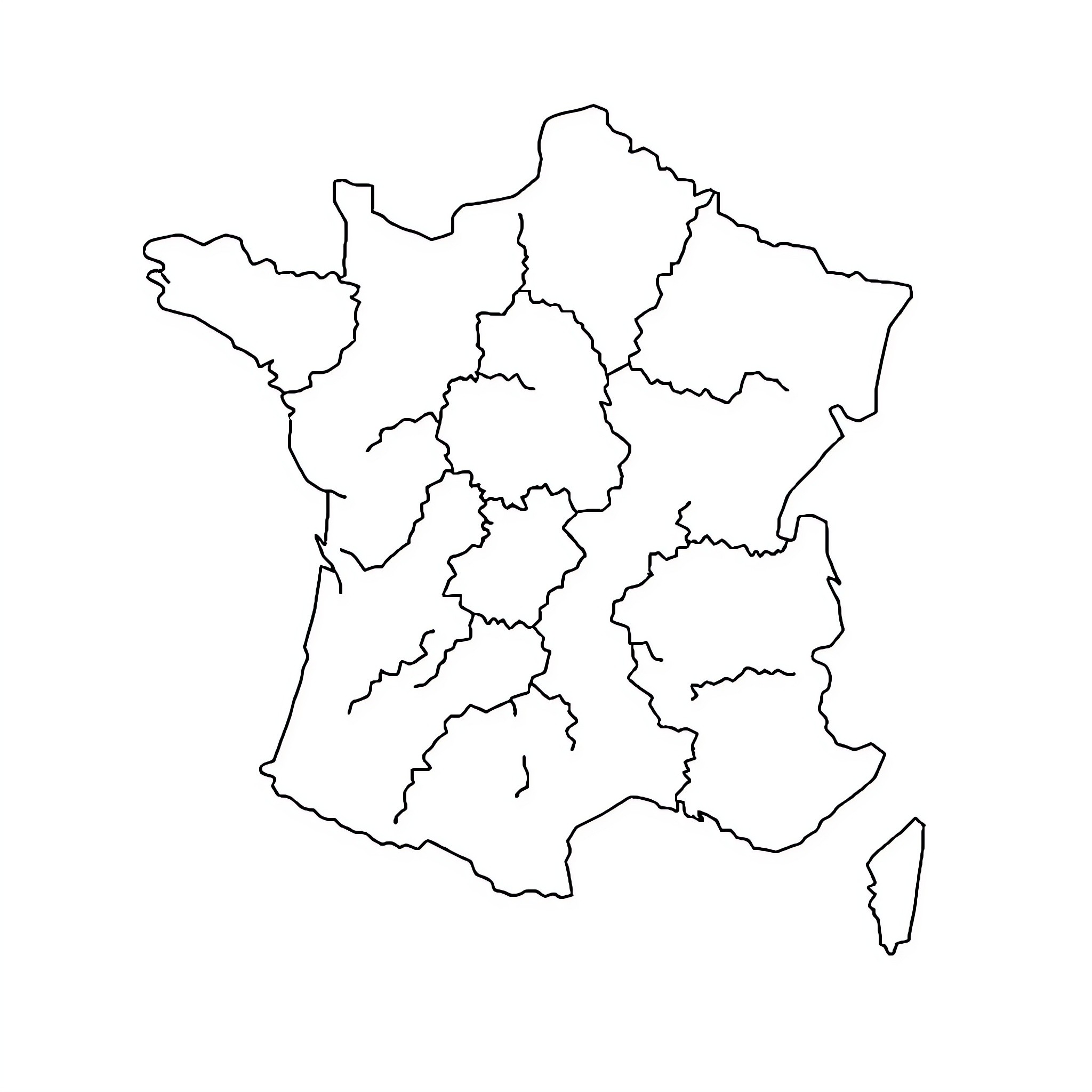France map with regional borders Coloring Page (free black-and-white line drawing printable PDF for all, from beginners to advanced learners, including children, teens, adults, and seniors)