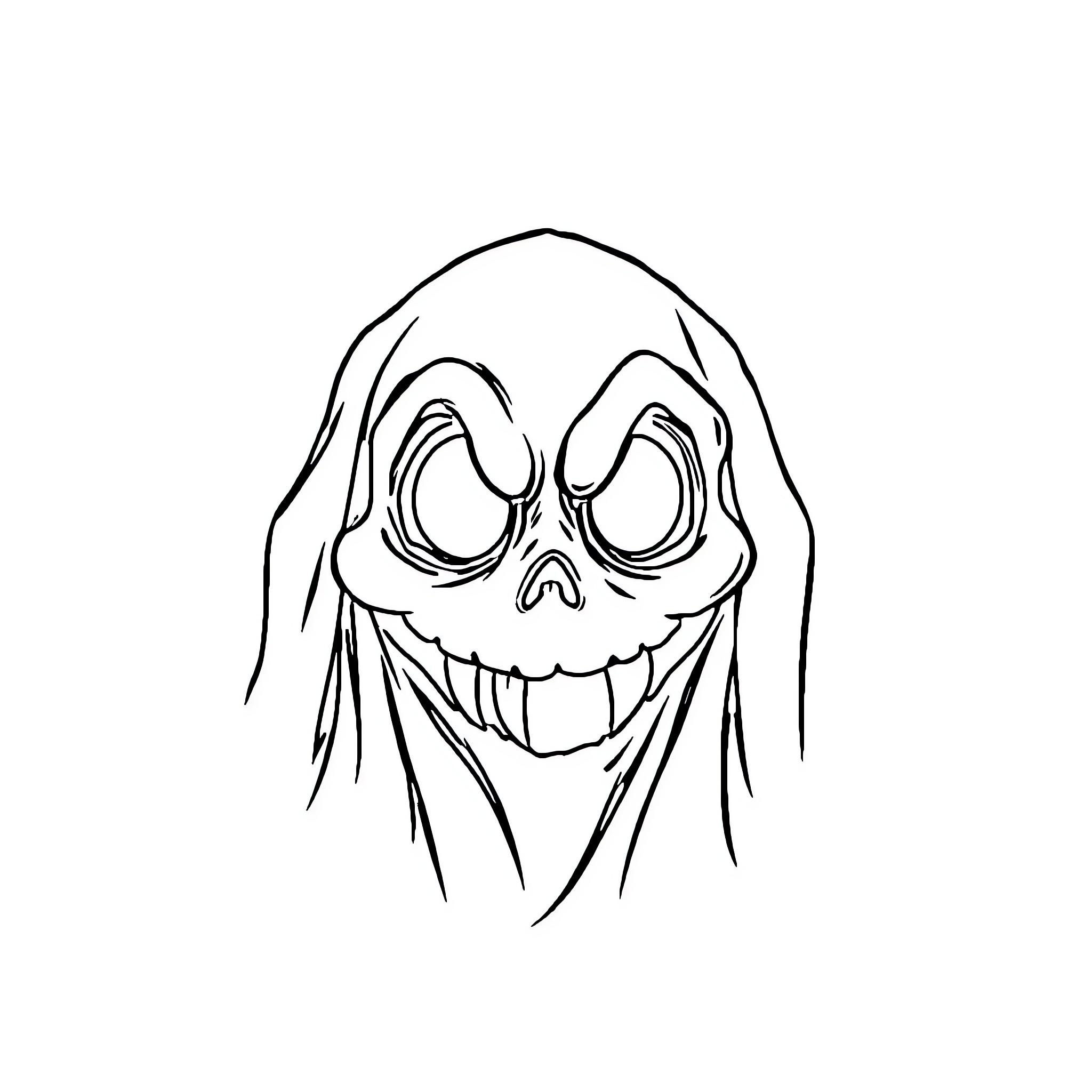 Ghost Face with Sinister Expression Coloring Page (free black-and-white line drawing printable PDF for all, from beginners to advanced learners, including children, teens, adults, and seniors)