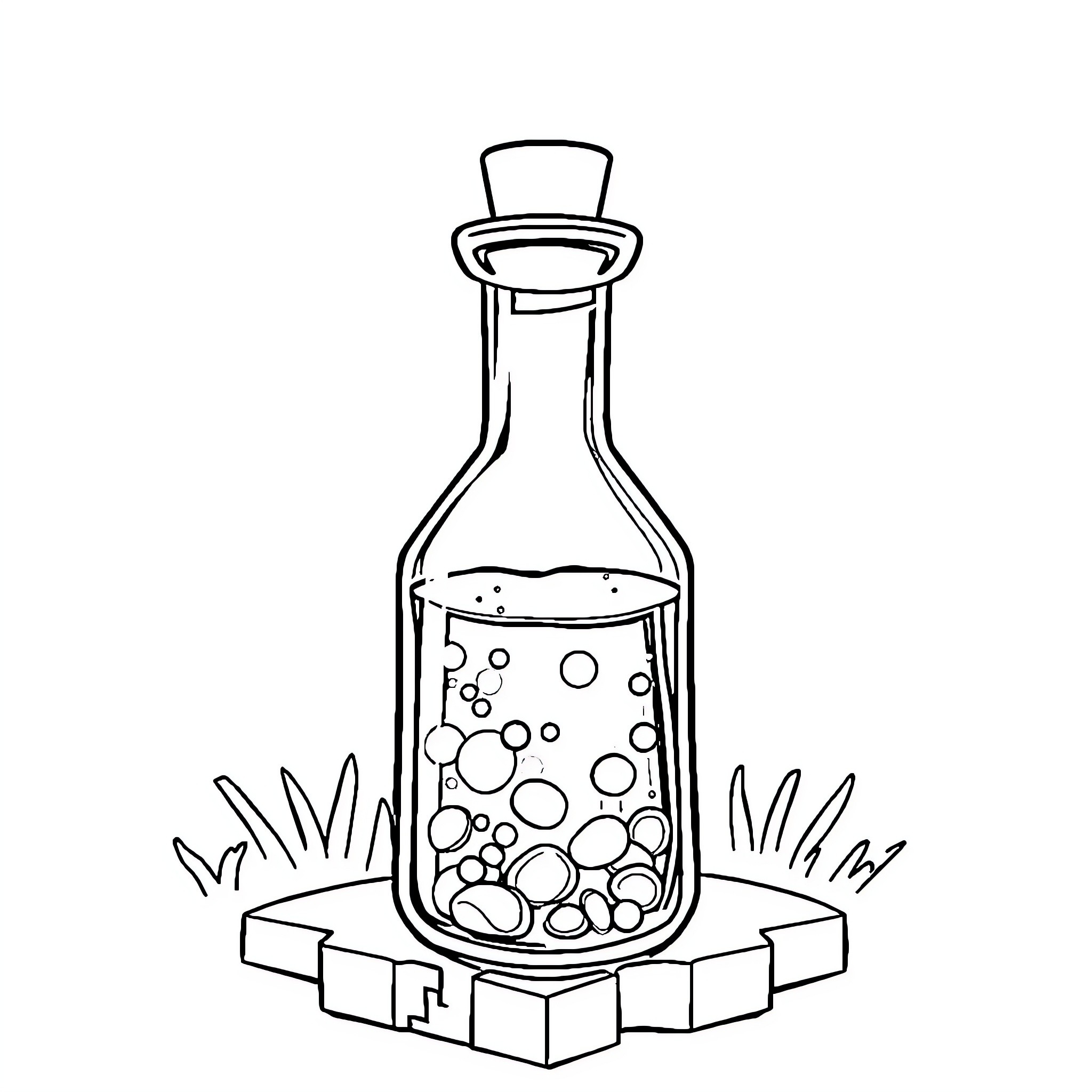 Potion brewing in the laboratory Coloring Page (free black-and-white line drawing printable PDF for all, from beginners to advanced learners, including children, teens, adults, and seniors)