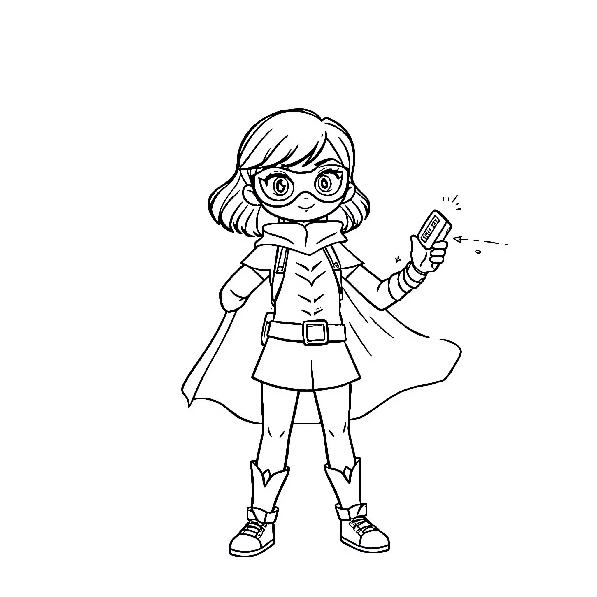 Diabetic Girl Posing as a Superhero Coloring Page (free black-and-white line drawing printable PDF for all, from beginners to advanced learners, including children, teens, adults, and seniors)