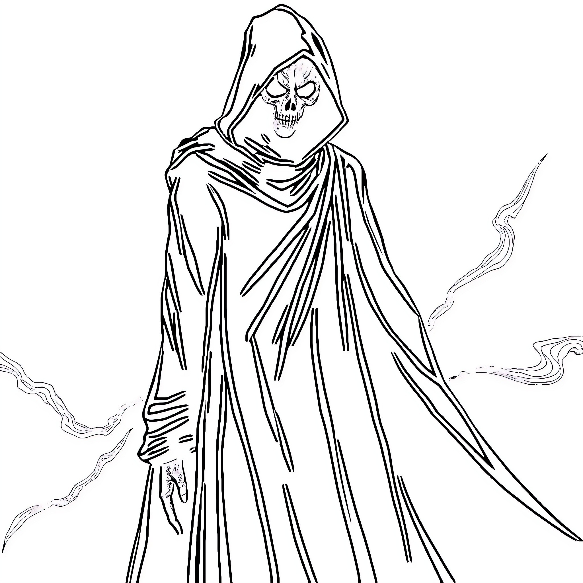 Anonymous figure in dark cloak Coloring Page (free black-and-white line drawing printable PDF for all, from beginners to advanced learners, including children, teens, adults, and seniors)