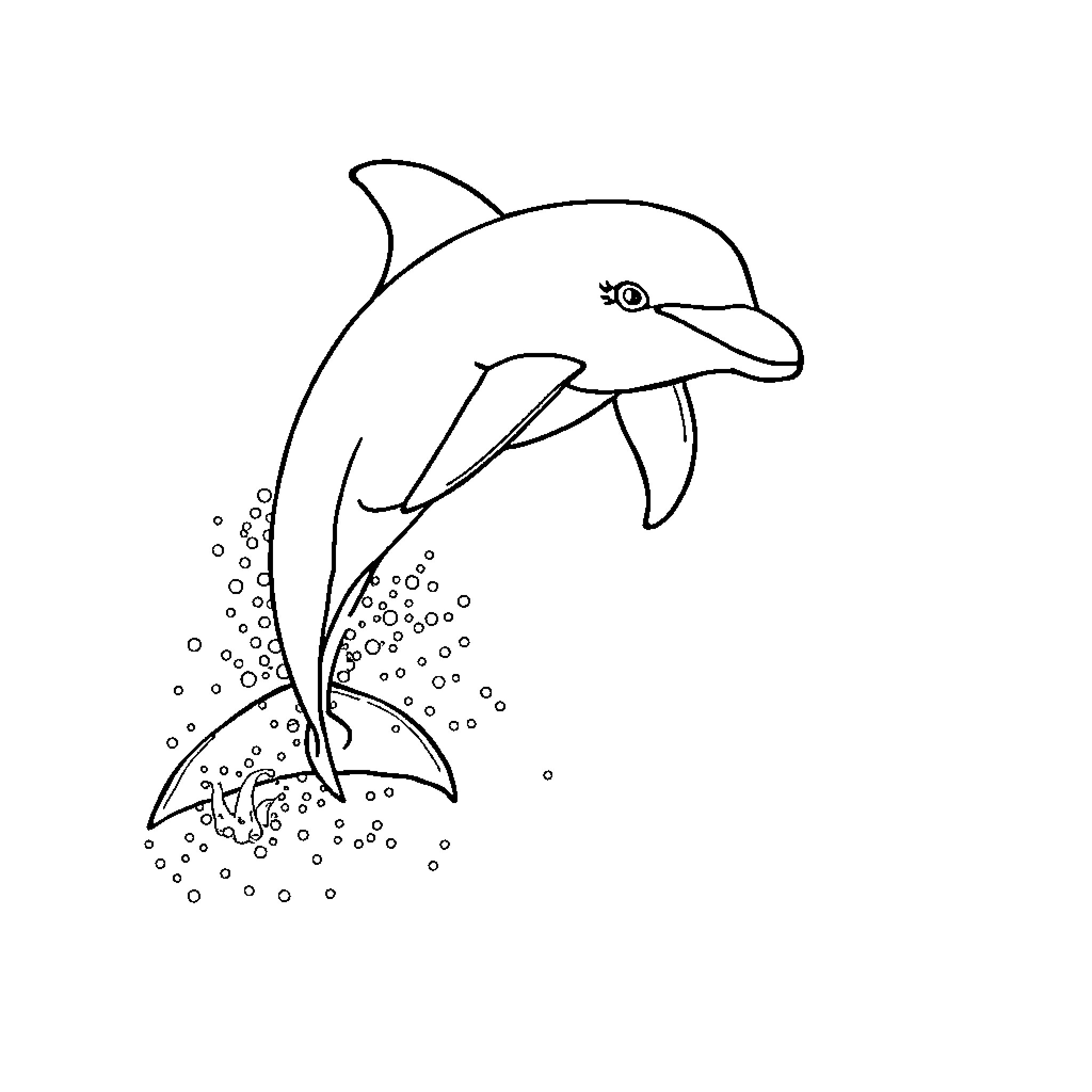 Dolphin leaping gracefully through the waves Coloring Page (free black-and-white line drawing printable PDF for all, from beginners to advanced learners, including children, teens, adults, and seniors)