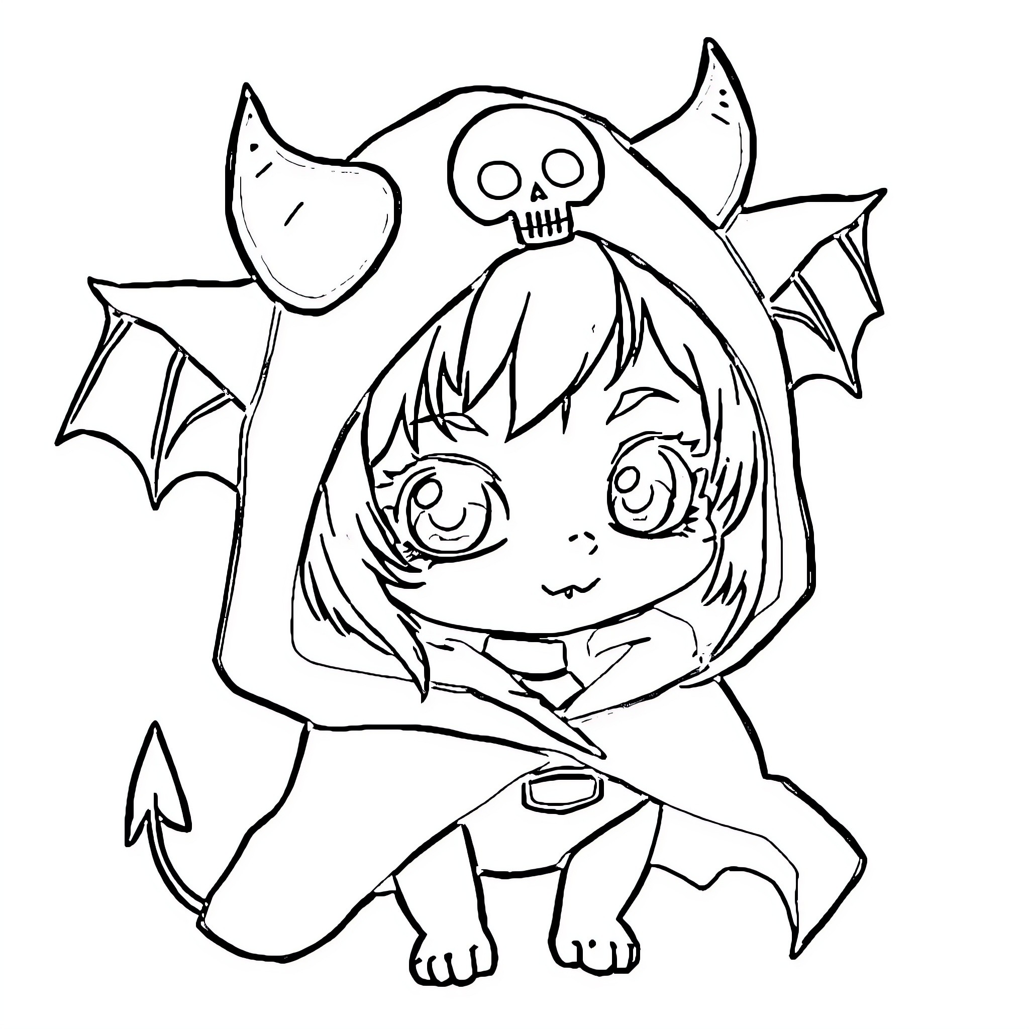 Kuromi as a Cute Devilish Character Coloring Page (free black-and-white line drawing printable PDF for all, from beginners to advanced learners, including children, teens, adults, and seniors)