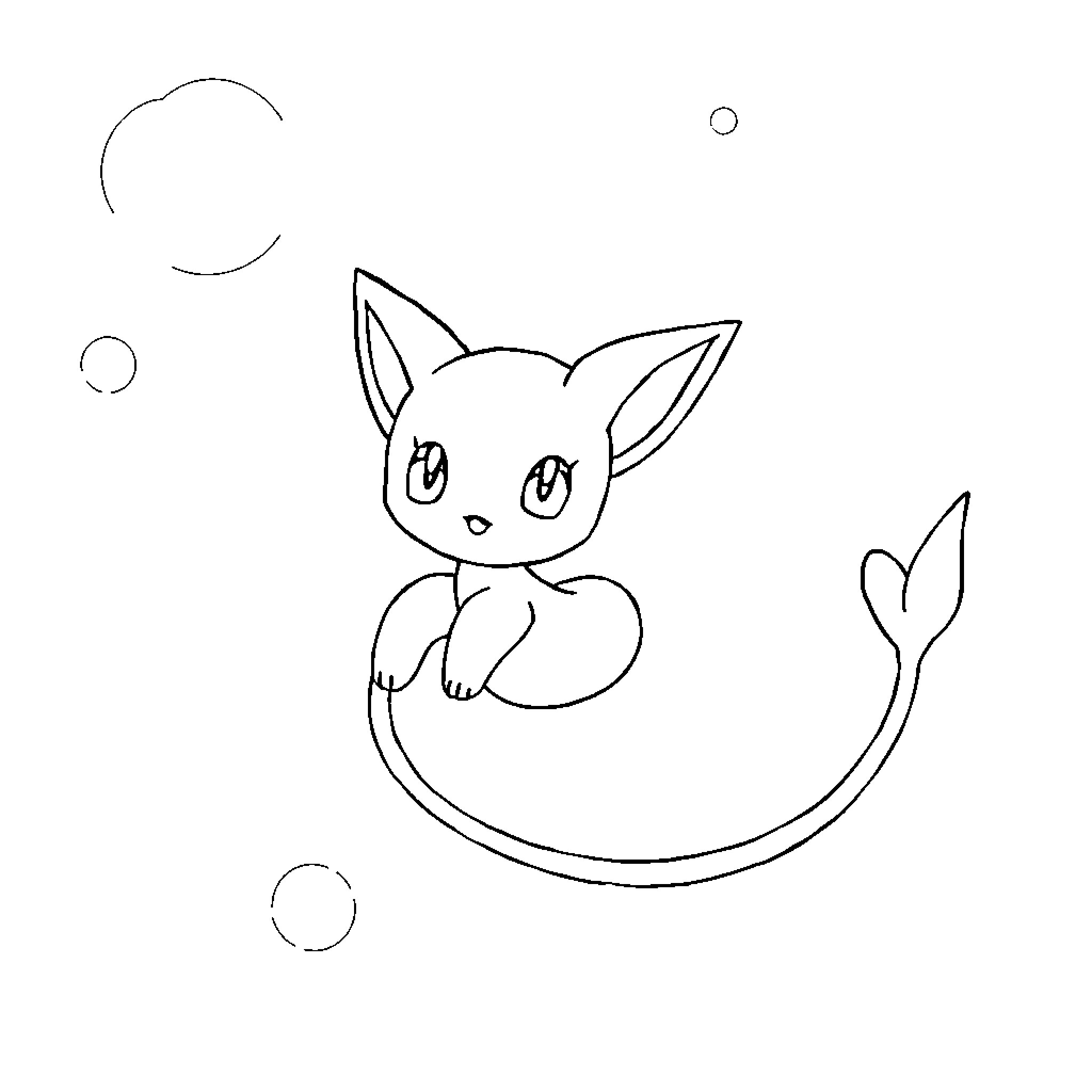 Mew the Curious Feline Coloring Page (free black-and-white line drawing printable PDF for all, from beginners to advanced learners, including children, teens, adults, and seniors)