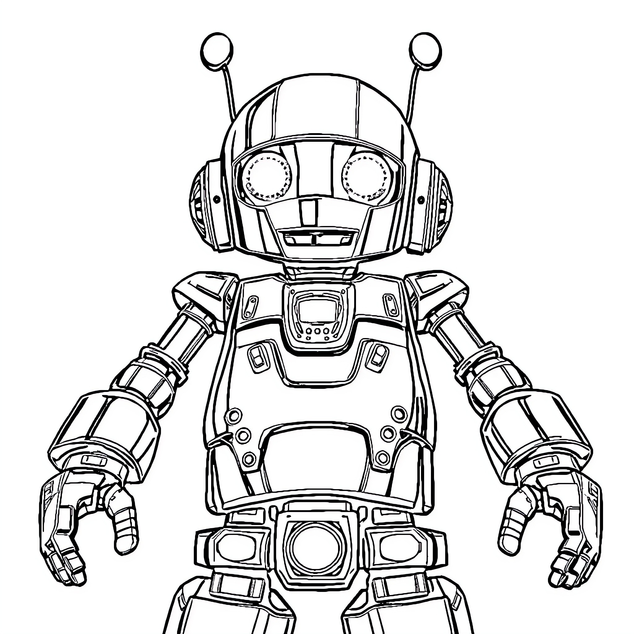 Robot Exploring with Futuristic Gear Coloring Page (free black-and-white line drawing printable PDF for all, from beginners to advanced learners, including children, teens, adults, and seniors)