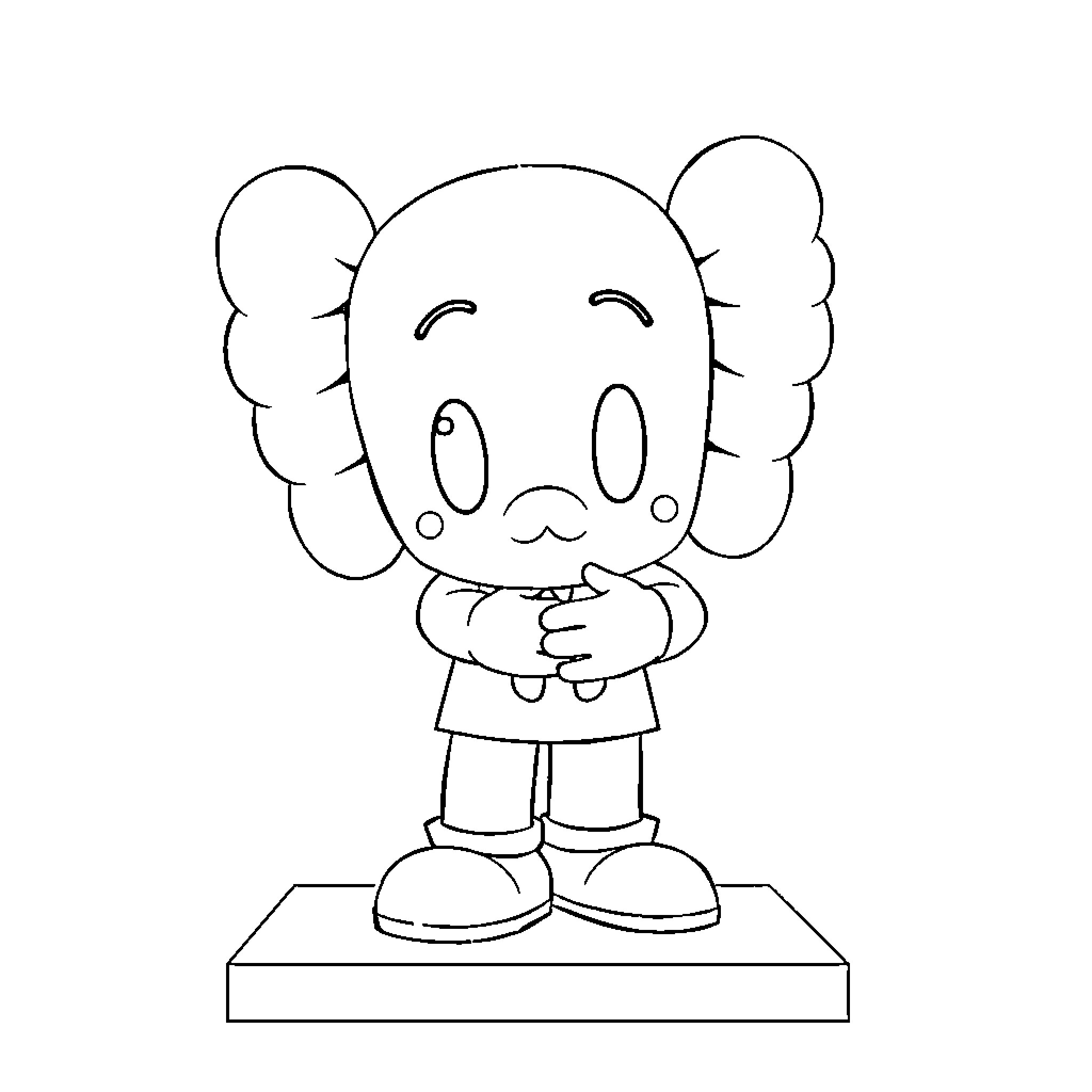 Kaws figure with distinctive features Coloring Page (free black-and-white line drawing printable PDF for all, from beginners to advanced learners, including children, teens, adults, and seniors)