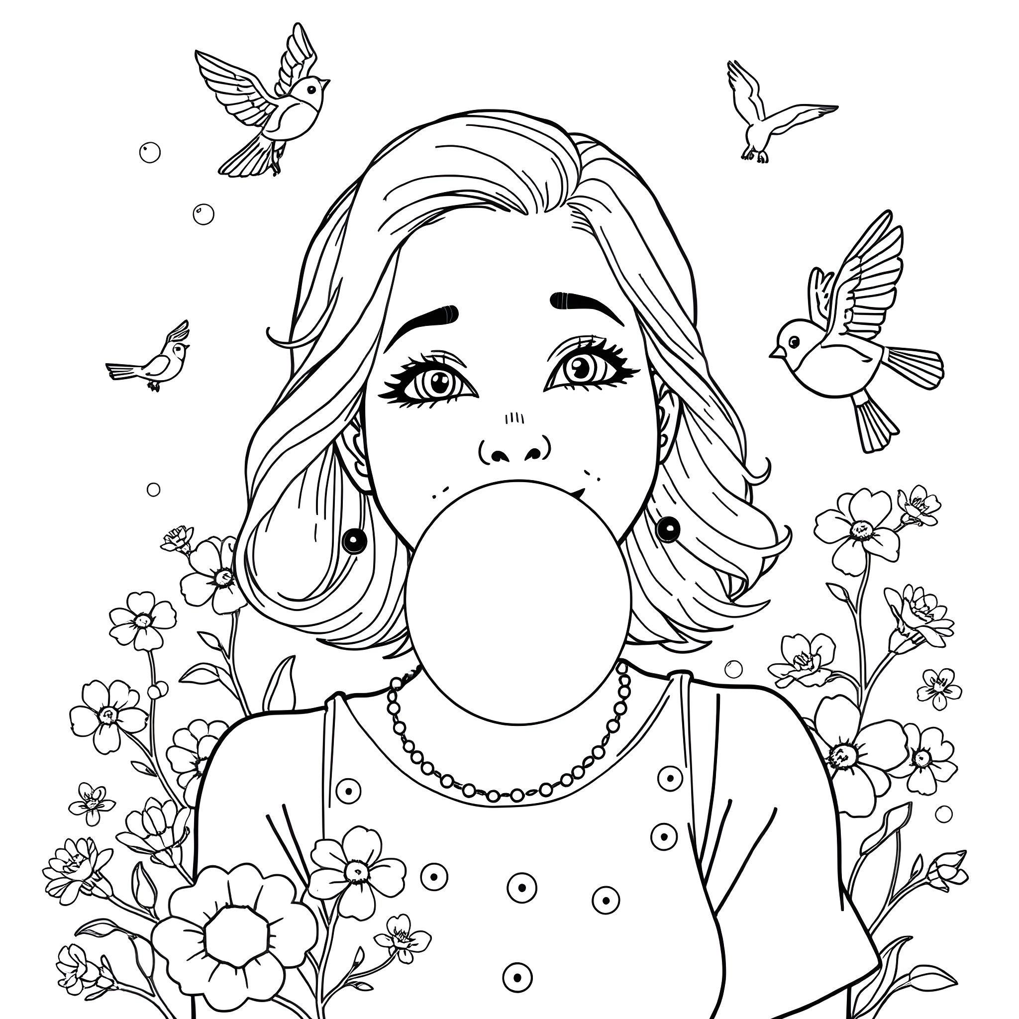 Mrs Rachel's Whimsical Daydream Coloring Page (free black-and-white line drawing printable PDF for all, from beginners to advanced learners, including children, teens, adults, and seniors)